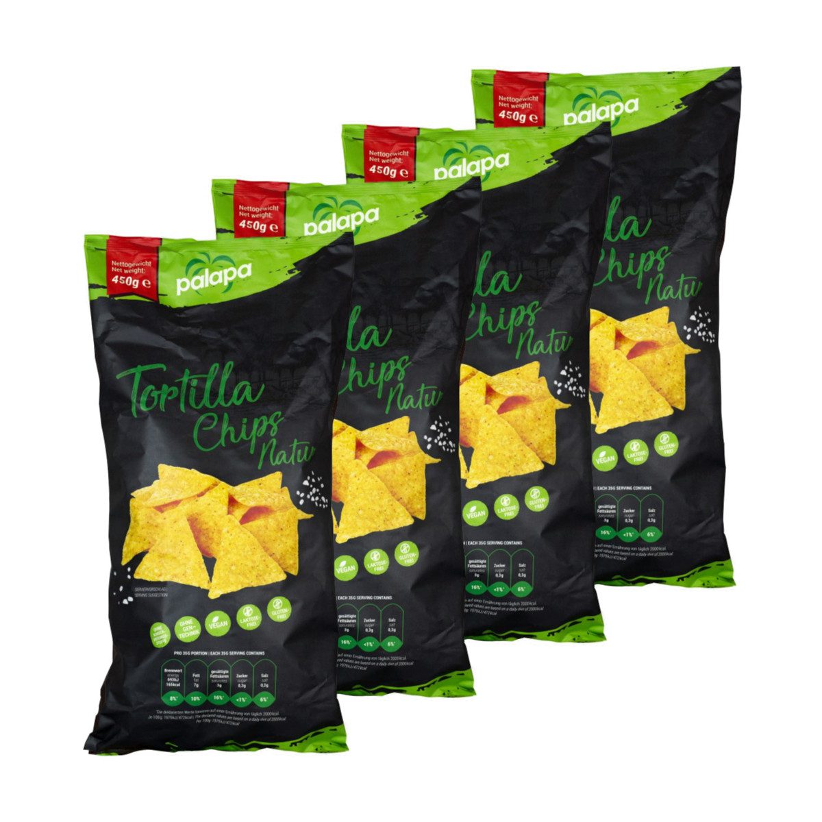 Palapa Knabberei, Palapa Tortilla Chips Natur mit Speisesalz Maistortillachips 4x450g