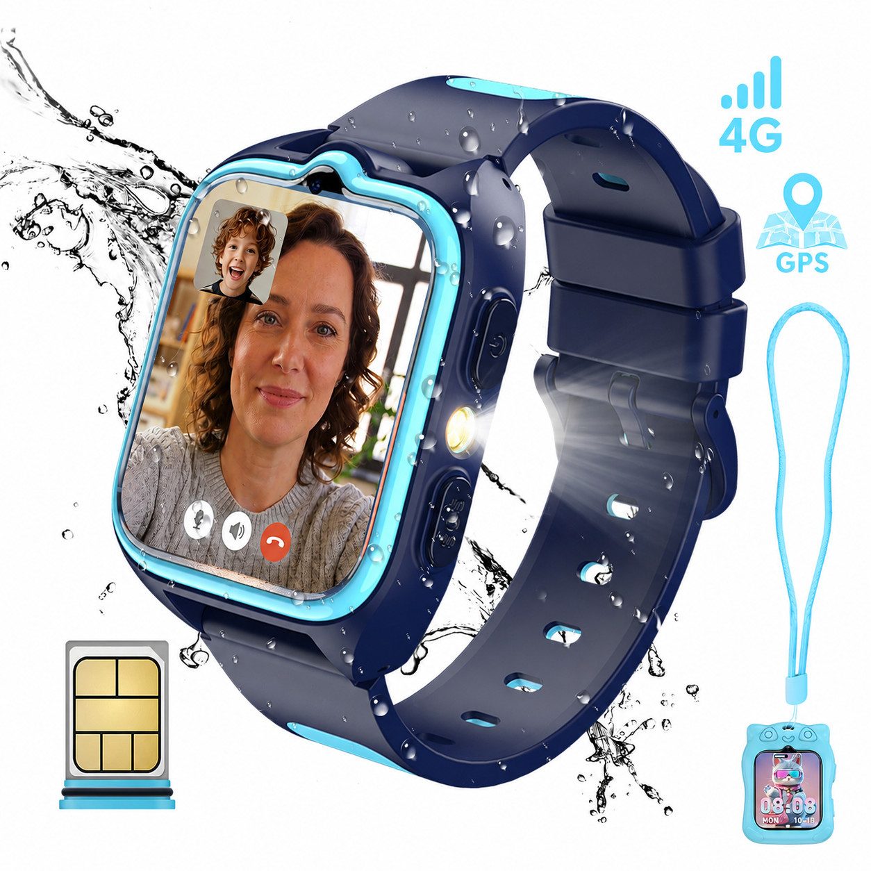 blackview Kinderuhr 4G mit GPS Ortung, Telefon und HD Videoanruf, SOS Notruf Smartwatch, 1,75", 800mAh, GPS+LES+WiFi, Schulmodus, Sicherheitsuhr für Kinder