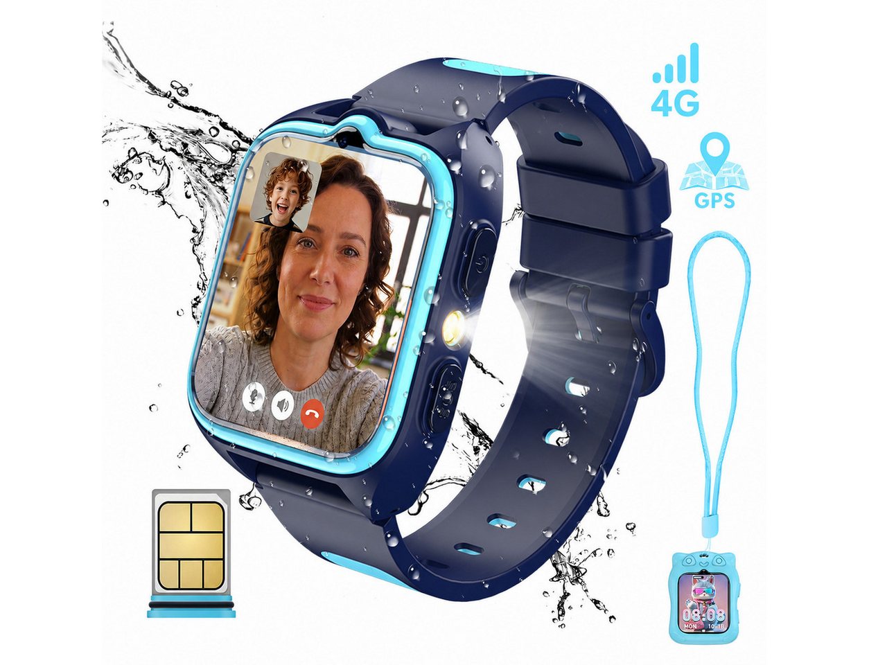 blackview Kinderuhr 4G mit GPS Ortung, Telefon und HD Videoanruf, SOS Notruf Smartwatch, 1,75", 800mAh, GPS+LES+WiFi, Schulmodus, Sicherheitsuhr für Kinder