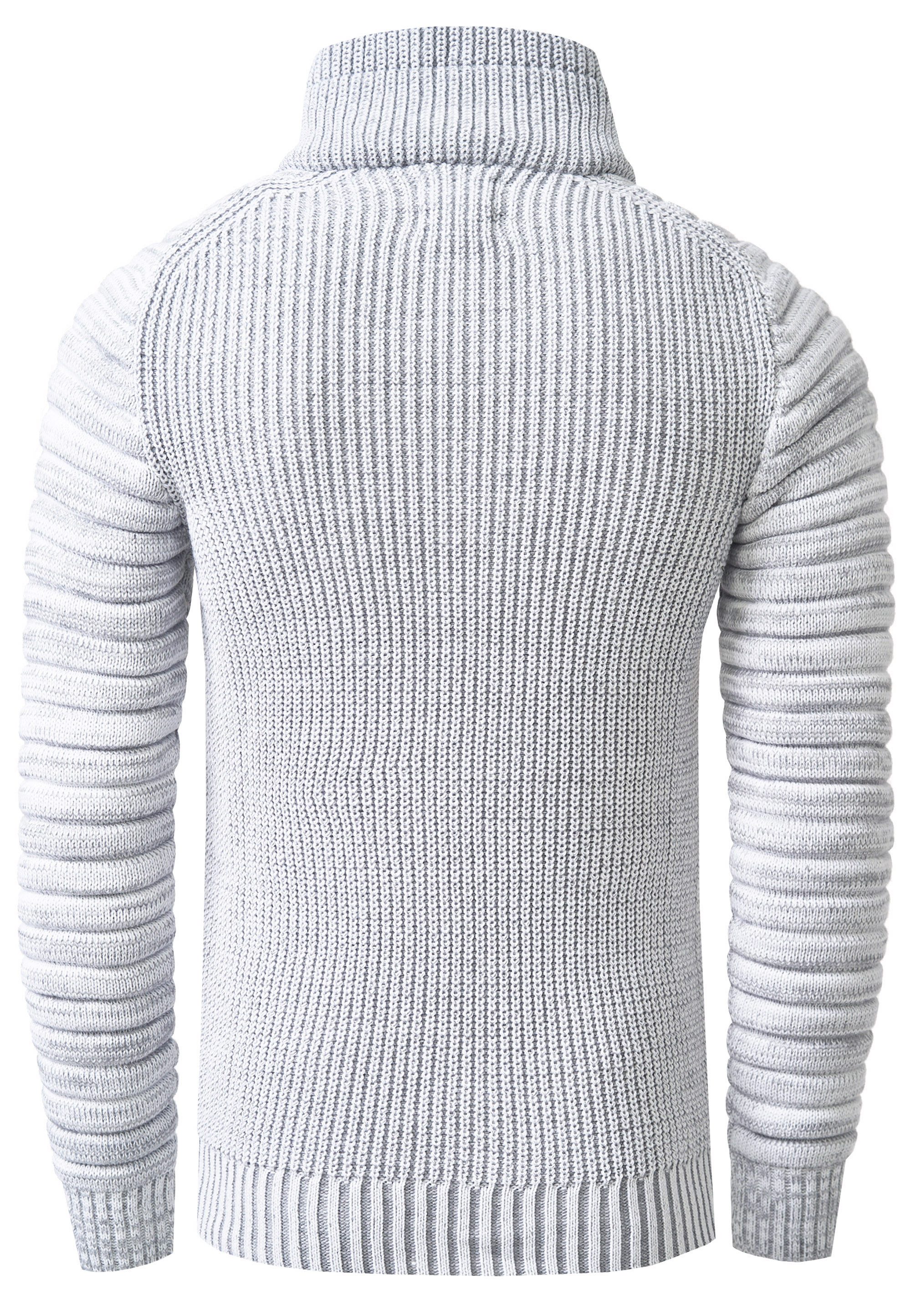 R-NEAL Stehkragenpullover Herren Pullover Grobstrick-Pullover Stehkragen Biker Strick Pulli