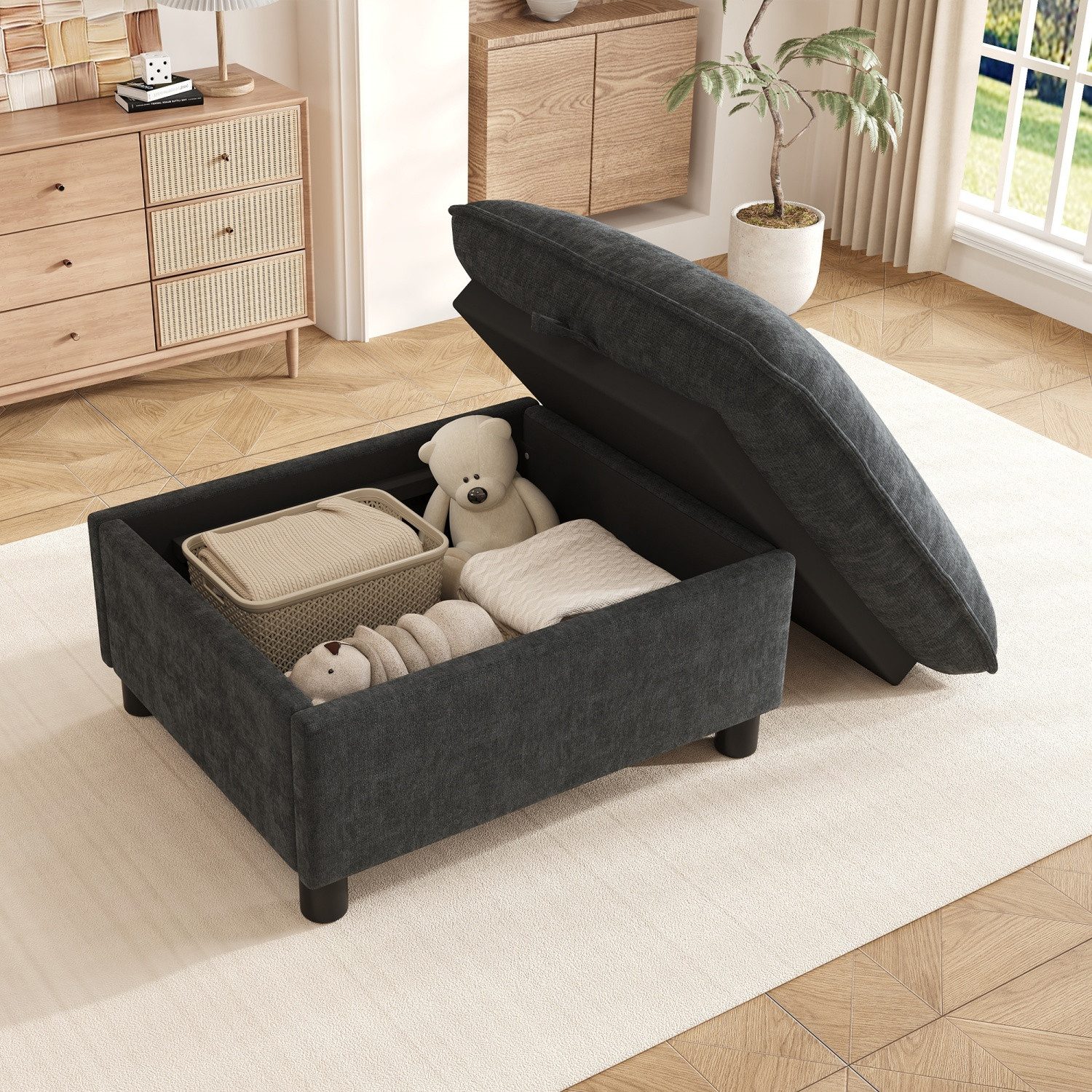 ANYSUN Polsterhocker Sitzhocker mit Stauraum,Chenille,Taschenfederkern,Ottomane,98×65×48 cm (1 St), Fußhocker,bis 150 kg belastbar,8 cm Füße für Wohnzimmer & Schlafzimmer