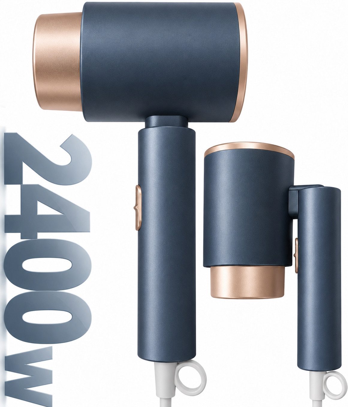 Futicare Haartrockner klappbarer Föhn Ionen 2400 W mit Konzentrator-Düse, 2400 W, 3 Temperaturstufen, schnelles Trocknen, [klein & stark & für Reisen]