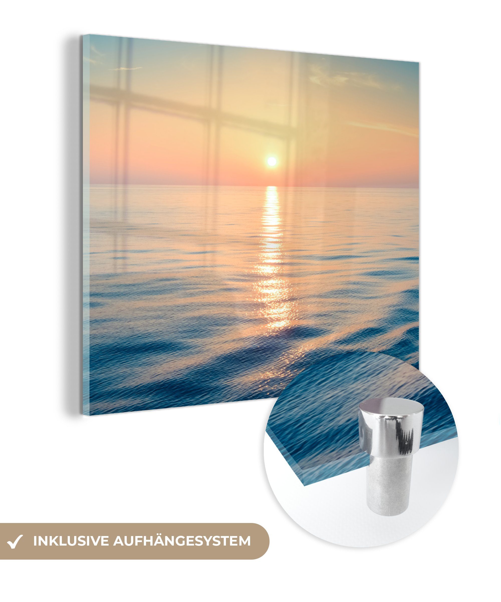 Wanddekoration Glasbilder Glas Bilder - (1 - Farben, Meer - Acrylglasbild auf Sonne MuchoWow St), - Wandbild Foto Glas auf -