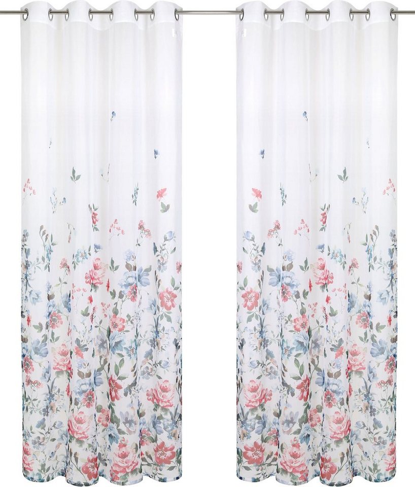 Gardine Millie, my home, Ösen (1 St), transparent, Polyester, Voile mit  Blumendruck, transparent, bedruckt, verschiedene Größen