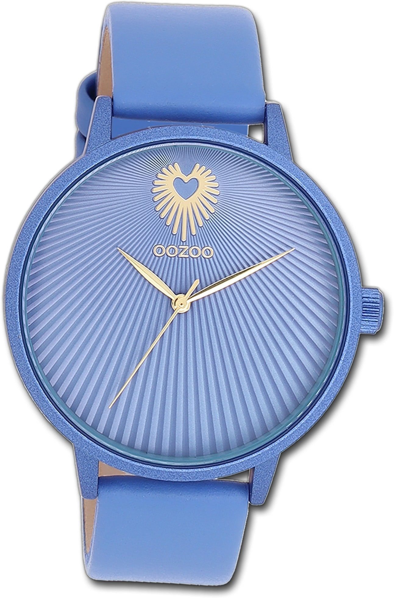 OOZOO Quarzuhr (ca. Oozoo groß rundes Lederarmband 42mm) blau, Damen Damenuhr Gehäuse, Timepieces, Armbanduhr