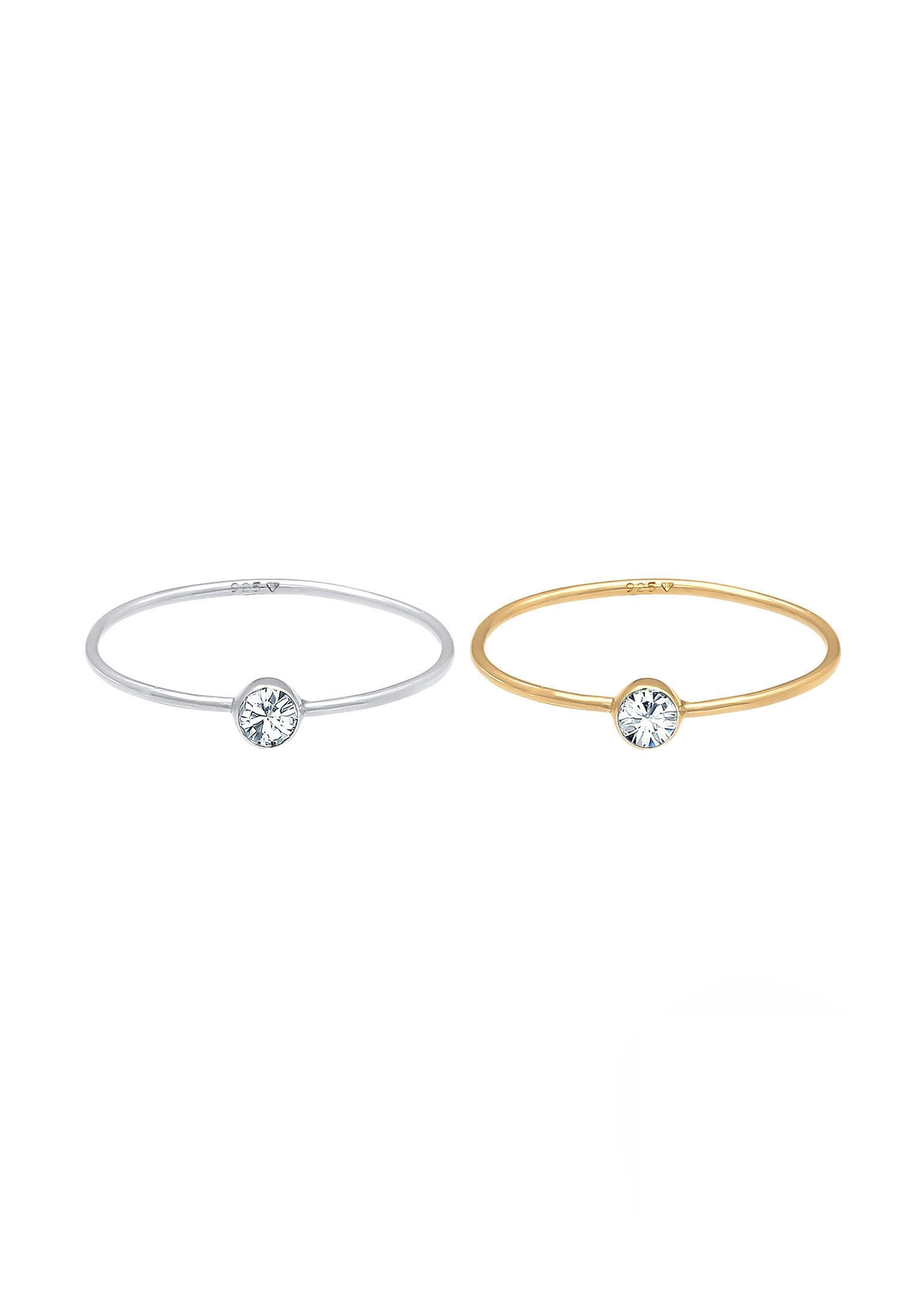 Elli Ring-Set Solitär Kristalle (2 tlg) 925 Bicolor, Ring Set