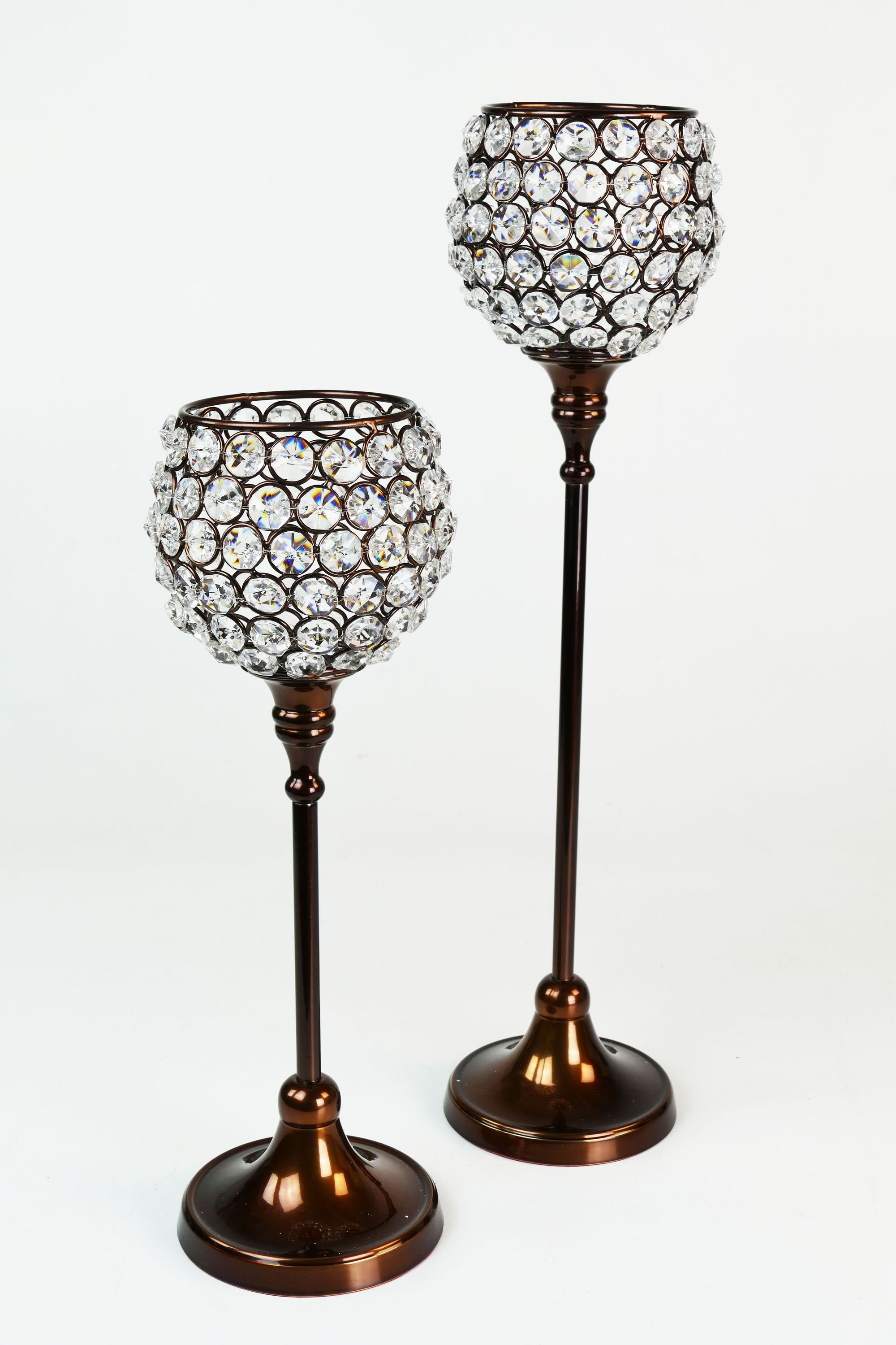ARTRA Tischkerzenhalter (2 St), Kristall - und Kupfer, 2er braun) Teelichthalter, 12x42h "Marie" Gastgeschenke Kerzenständer Set Crystallights, Tischdeko, (Farbe: Hochzeitsdeko