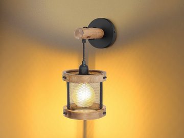meineWunschleuchte LED Wandleuchte, LED wechselbar, warmweiß, innen, Holz-lampe hängend Industriedesign für Treppenhaus, Ø16cm