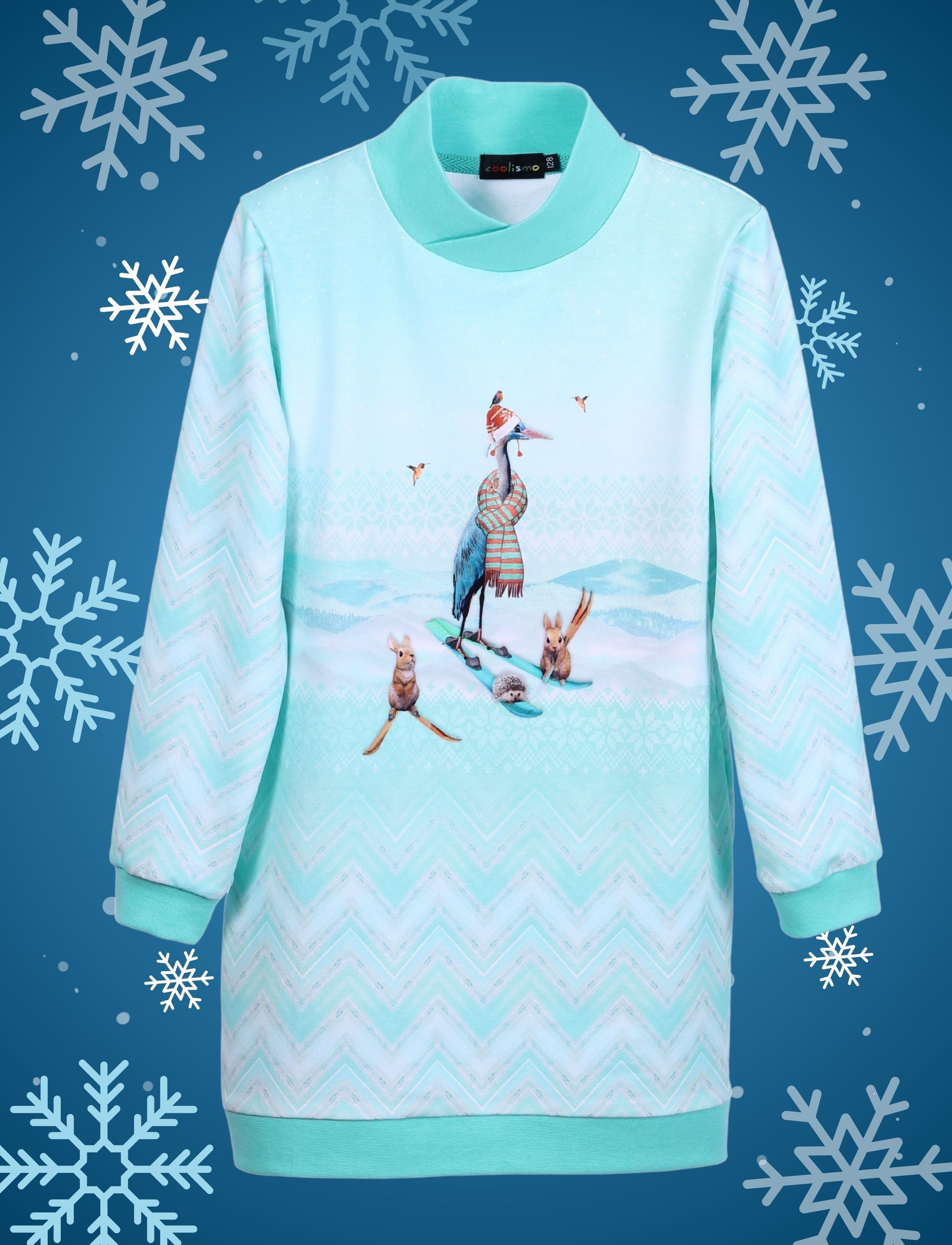 coolismo Sweatkleid Sweatshirt Kleid für coole Mädchen mit Motiv-Print "Skihase" Made in Europa, Baumwolle