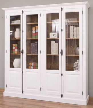 Casa Padrino Vitrine Landhausstil Vitrine Weiß / Braun 205 x 40 x H. 210 cm - Massivholz Schrank - Wohnzimmerschrank - Vitrinenschrank - Landhausstil Möbel