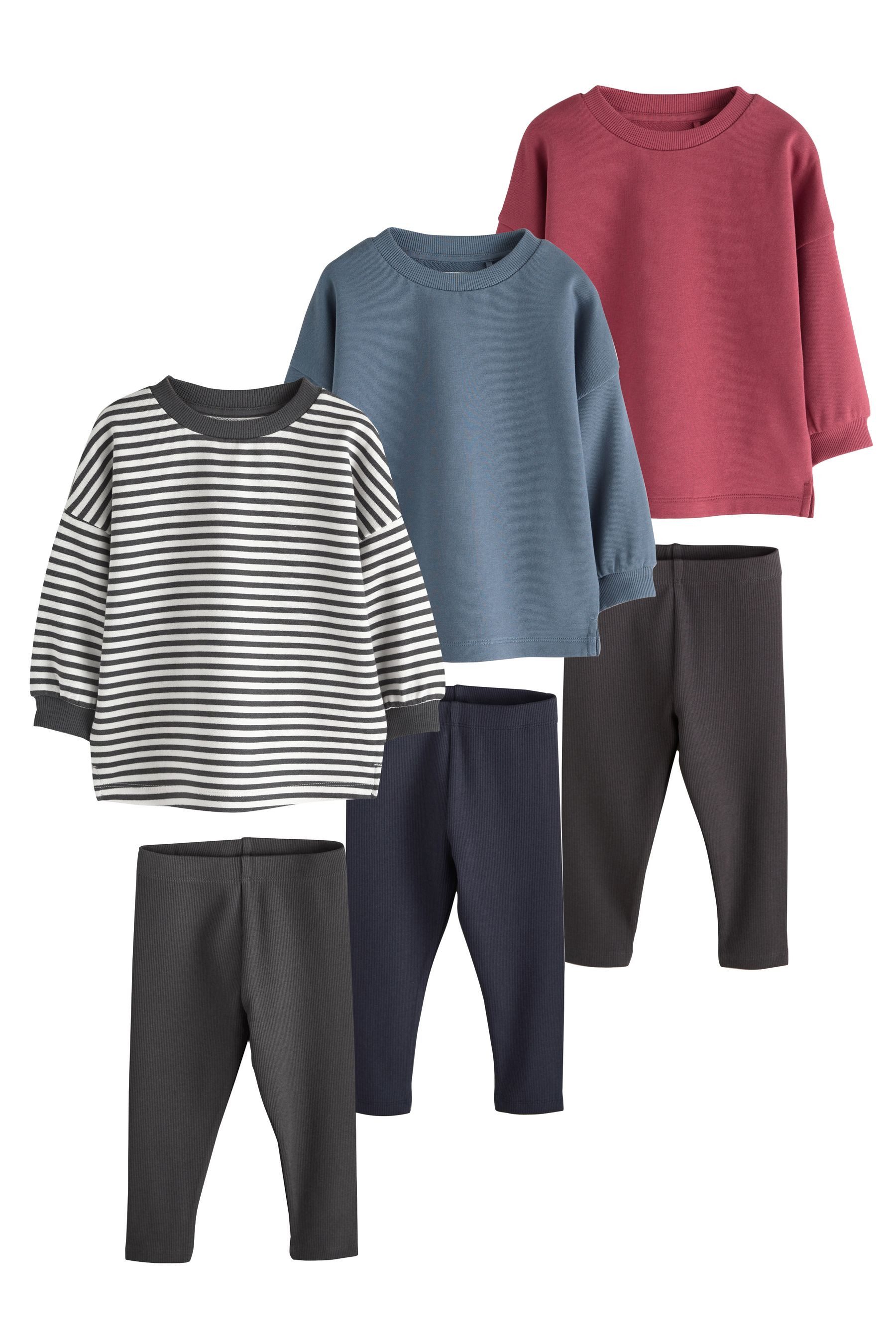 Next Langarmshirt & Leggings Top und Leggings im 3er-Set (6-tlg)