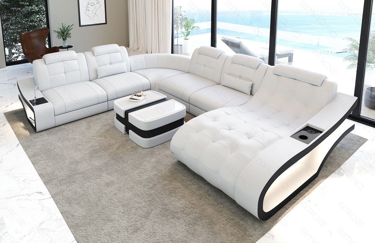 Form wahlweise Sofa Wohnlandschaft Ledersofa mit Couch, Leder Bettfunktion Sofa Dreams XXL Elegante