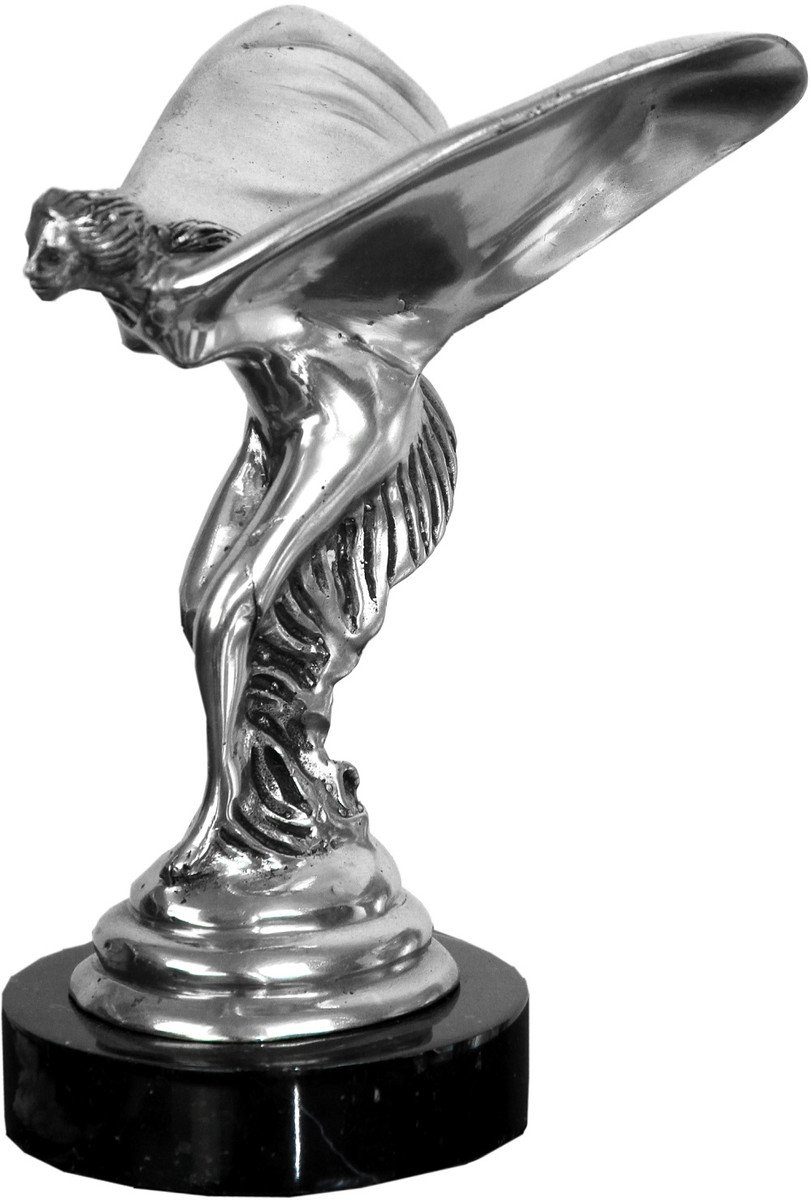 Casa Padrino Dekofigur Luxus Bronze Skulptur Lady with Wings Silber / Schwarz 15 x 17 x H. 21 cm - Edle Bronzefigur mit Marmorsockel