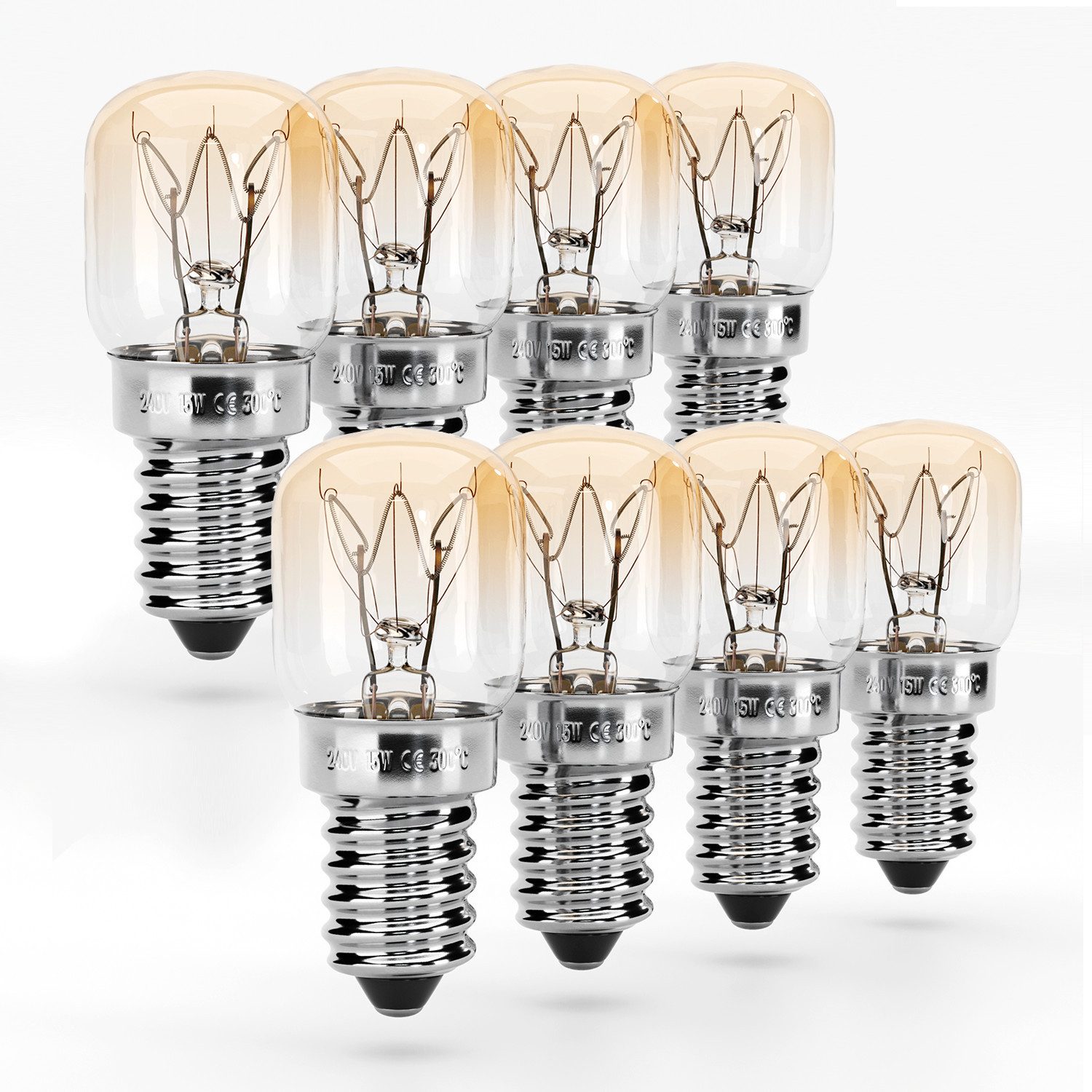 ABSINA Spezialleuchtmittel Backofenlampe E14 15W - 8er Pack, Backofen, Salzlampe, Mikrowelle, 8 St.