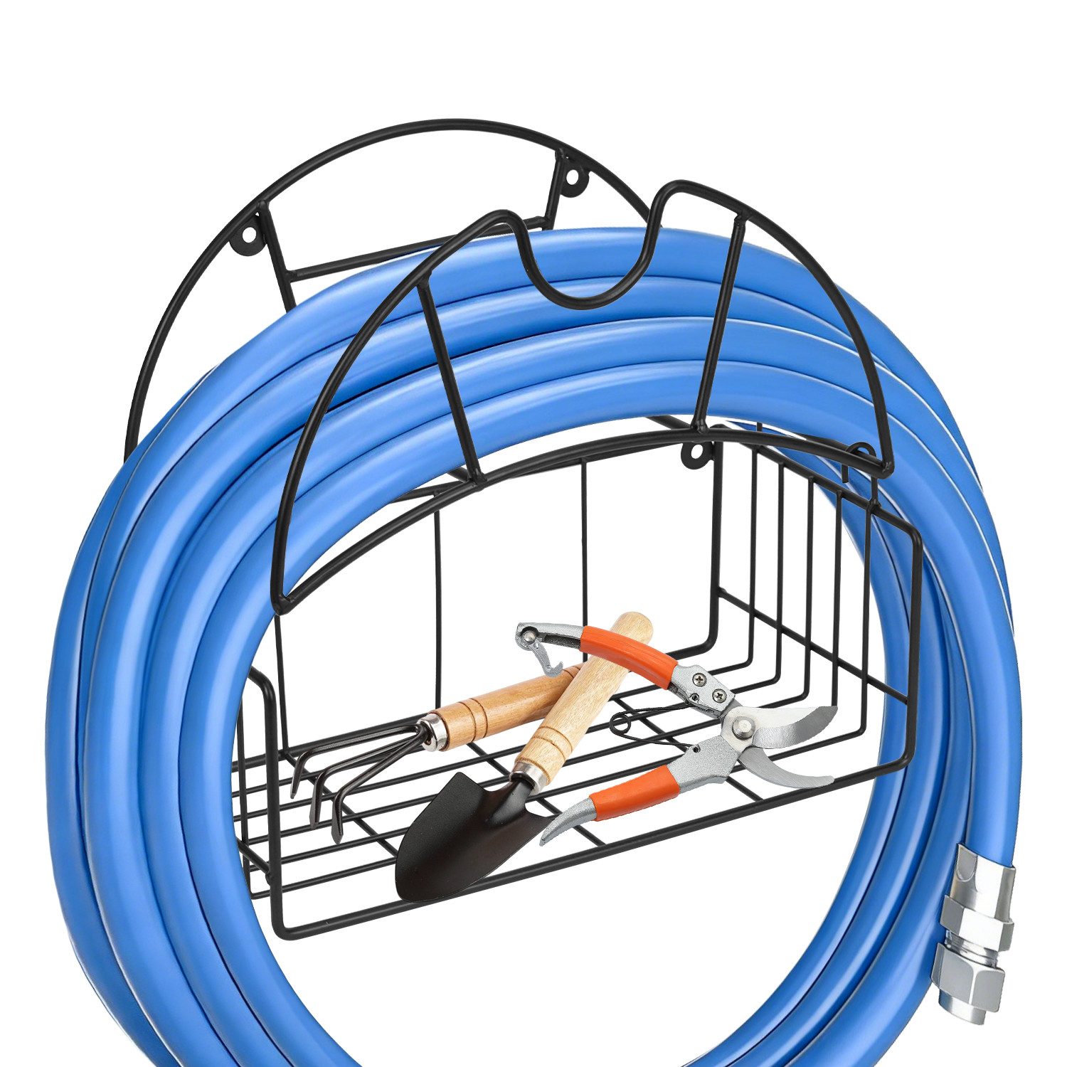 OSTWOLKE Schlauchhalterung Gartenschlauchhalter Wasserschlauchhalter mit Werkzeugablage, (wandmontierter Outdoor-Schlauchständer für draußen Garten Hof Garage)