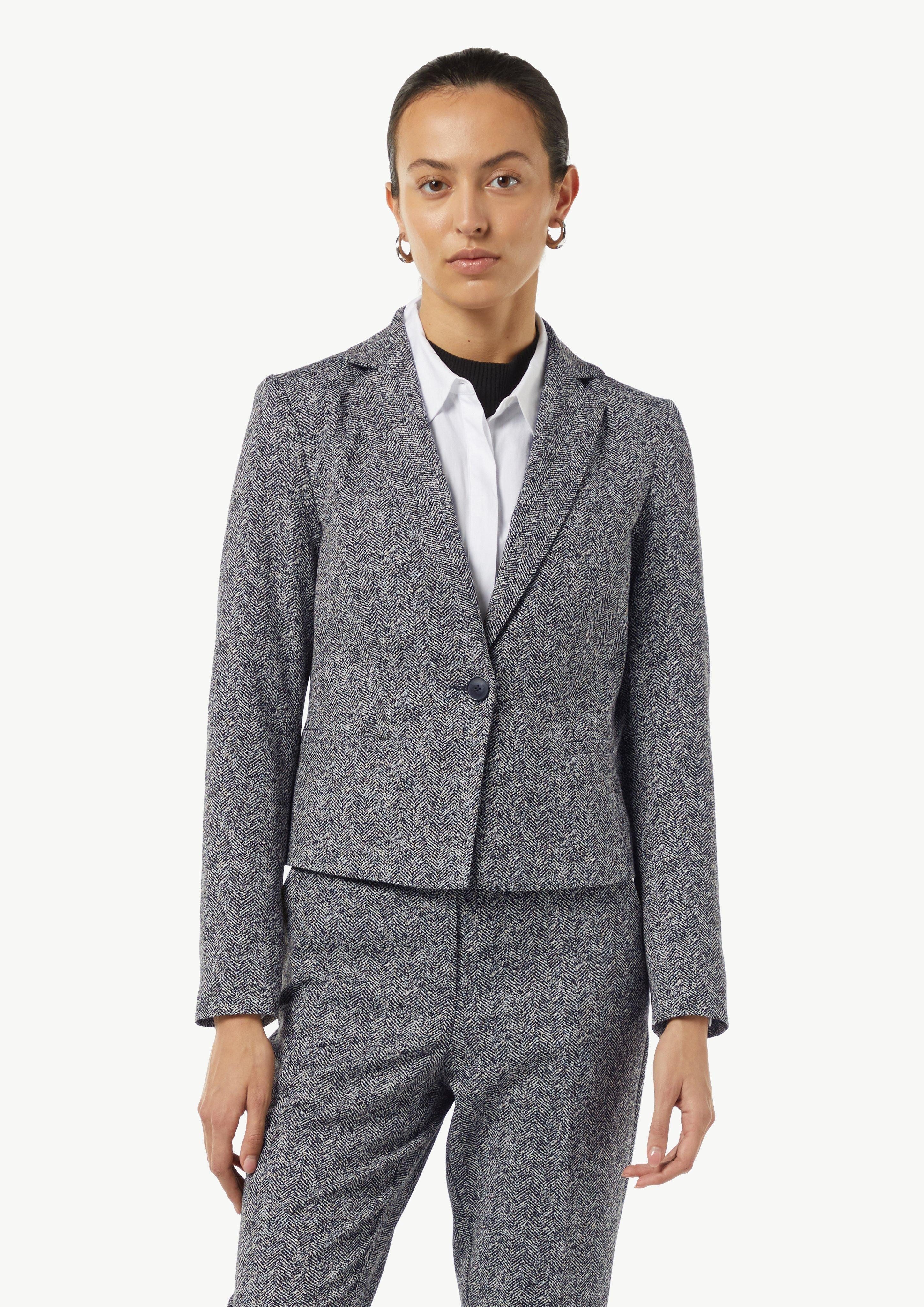 Blusenblazer Taillierter Jacquard-Blazer mit Fischgrat-Muster