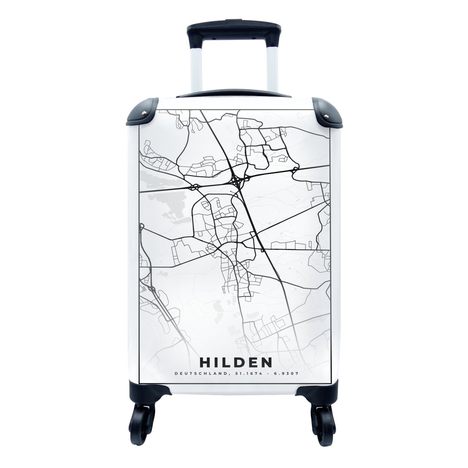 MuchoWow Handgepäckkoffer Karte - Hilden - Stadtplan, 4 Rollen, Reisetasche mit rollen, Handgepäck für Ferien, Trolley, Reisekoffer