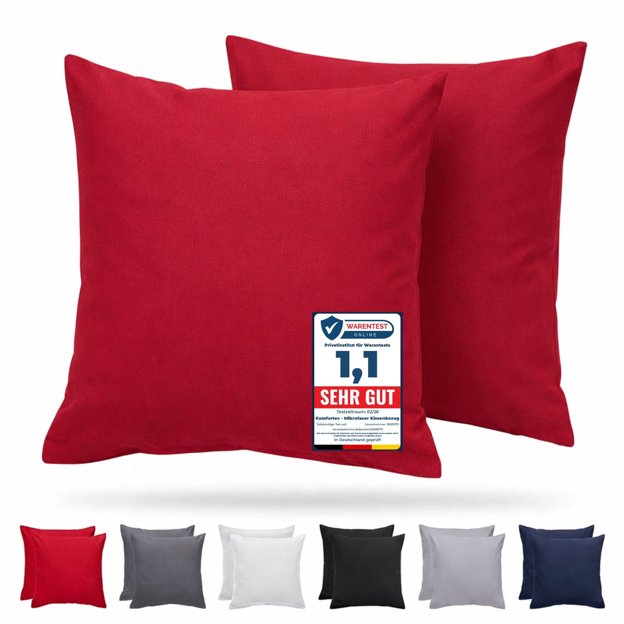 Komfortec Kissenbezug Premium Kopfkissenbezug, gebürstet 100% Mikrofaser 90g/m², (2 Stück), 80x80 cm mit Reißverschluss, Superweiches Kissenhülle Set