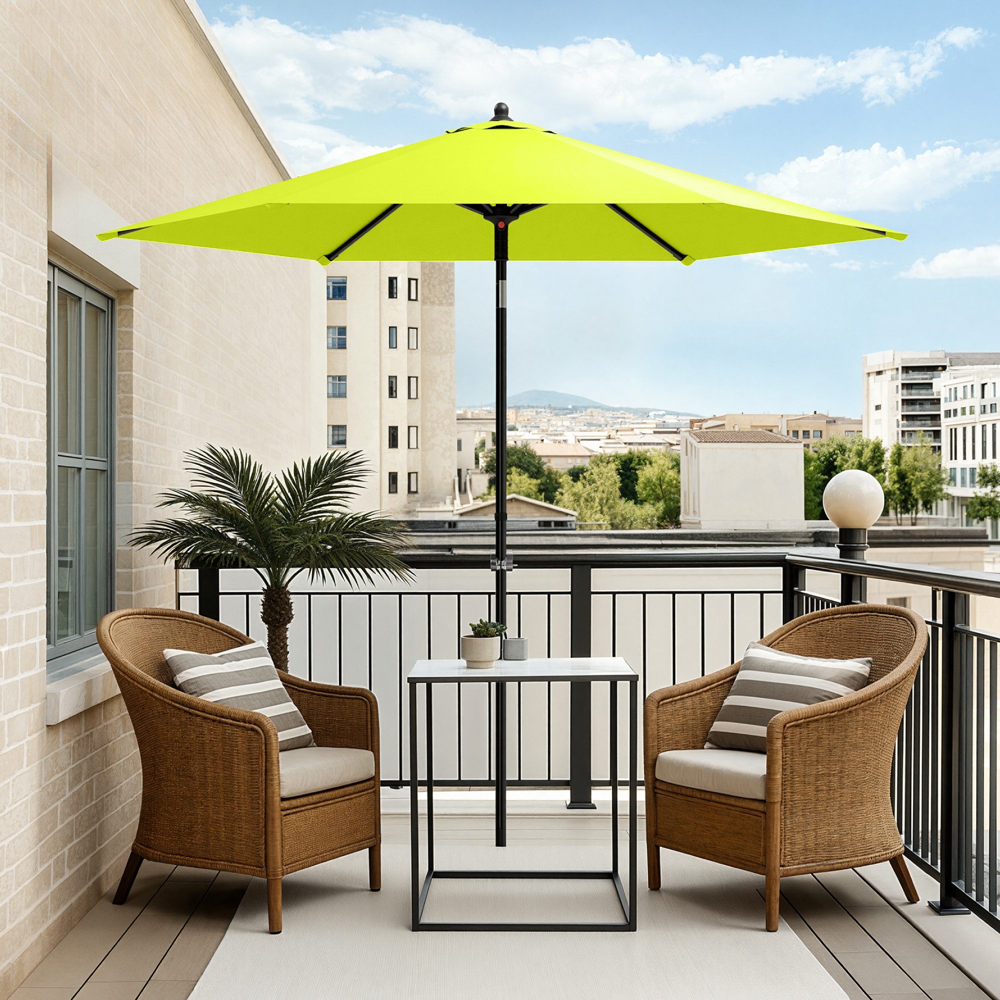 PHI VILLA Sonnenschirm, LxB: 230x220 cm, Gartenschirm UV50+ Schutz für Balkon Terrasse Balkongeländer Tisch, Regenschirm Rund mit Klemme Kippbar Windfest Stabil zum Mitnehmen