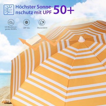 Sekey Sonnenschirm Ø1,80m Gestreifter Balkonschierm Sonnenschutz UPF 50+ Marktschirm, LxB: 200,00x180,00 cm, abnickbar, mit Schirmständer, mit Tragetasche