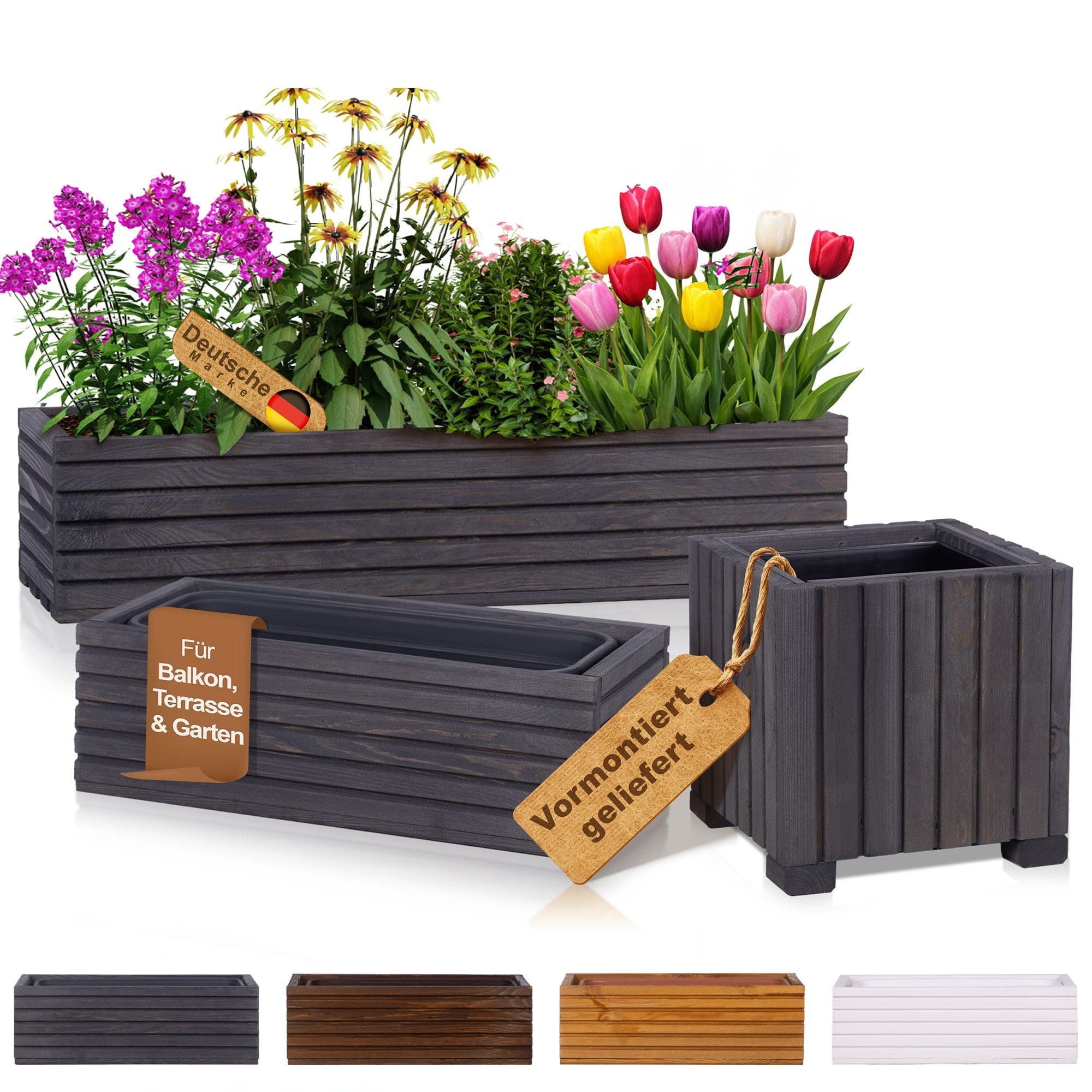 BooGardi Pflanzkübel Balkonkasten Blumenkasten mit Kunststoffeinsatz (Pflanzkasten · Anthrazit 64x20x14cm · 4 Farben · 3 Größen), Pflanzgefäß für Fensterbank · Balkon · Garten · Terrasse