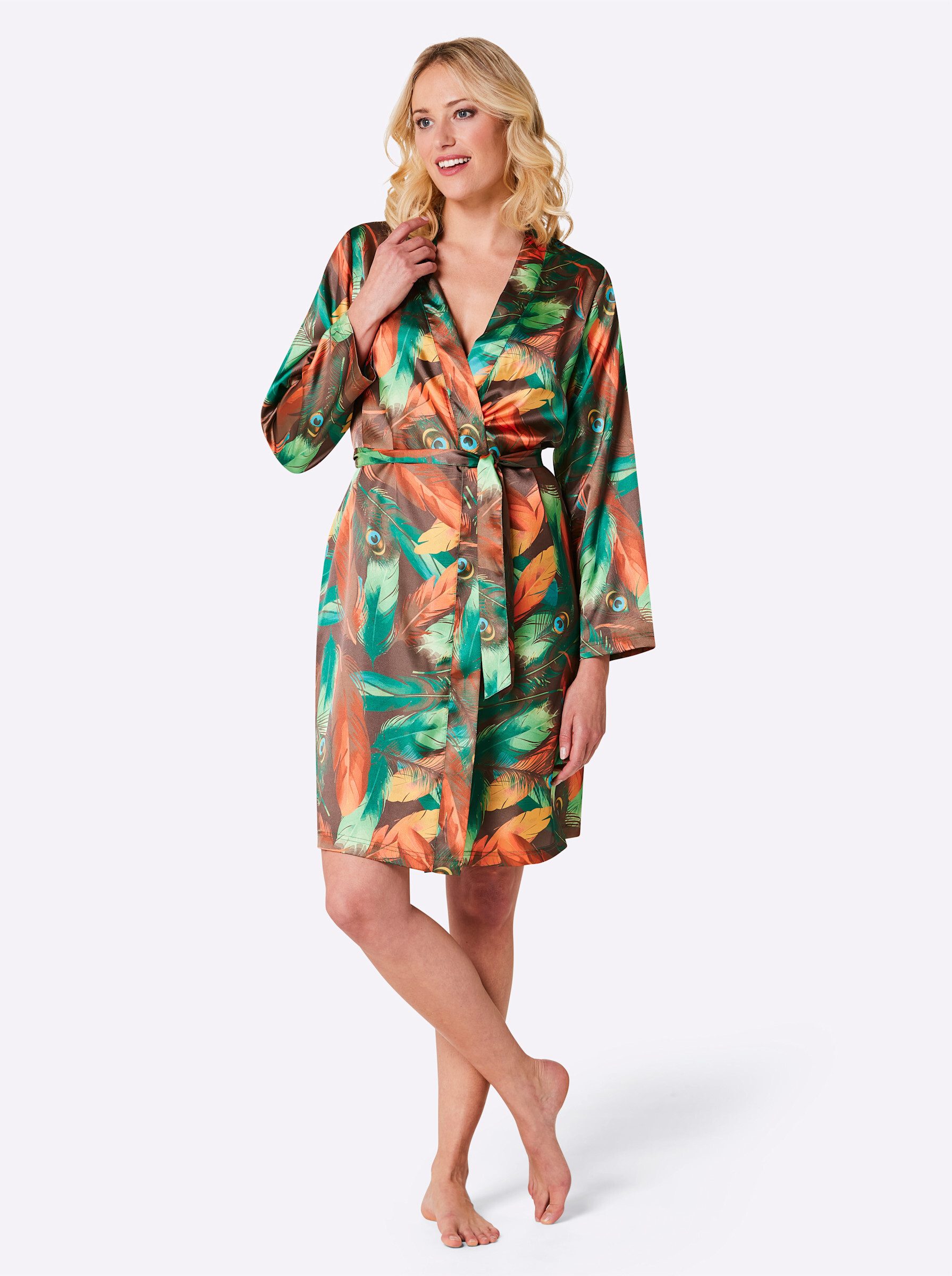 Witt Morgenmantel Morgenmantel Langarm, Polyester, Bindeband, Satin