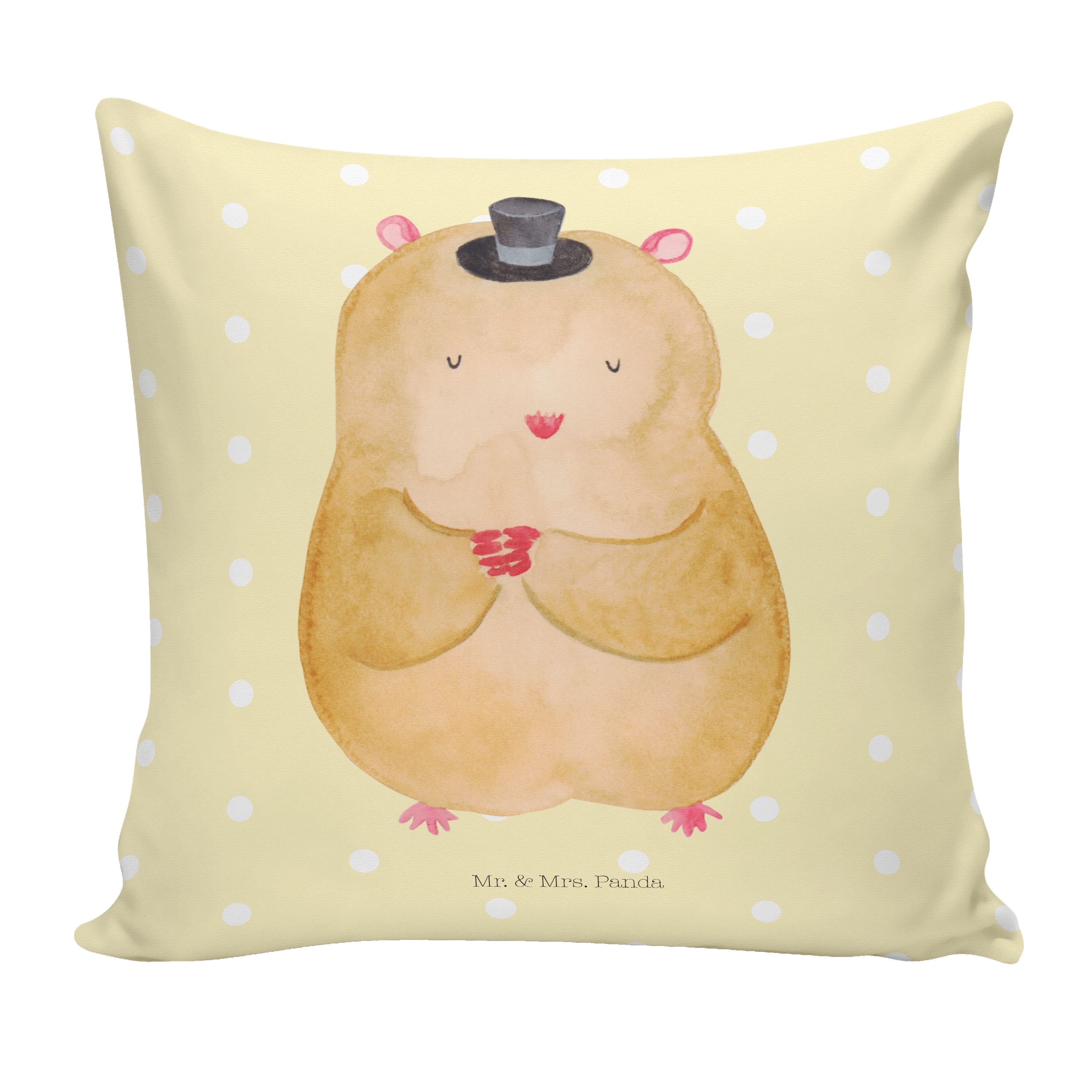 Mr. & Mrs. Panda Dekokissen Hamster mit Hut - Gelb Pastell - Geschenk, süße Tiermotive, Motivkiss | Dekokissen