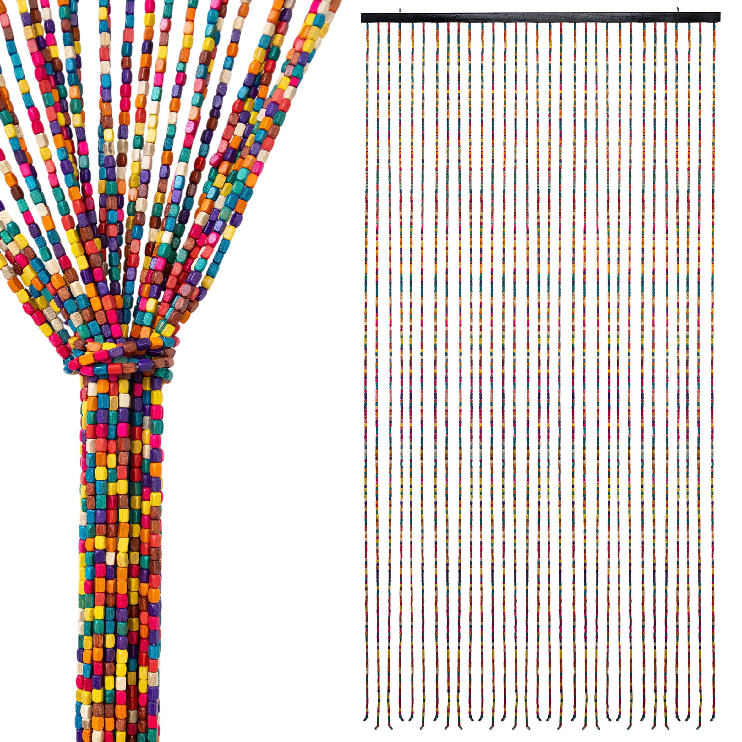 Spetebo Perlenvorhang Dekorativer Türvorhang im Retro Stil mit 31 Strängen 180 x 90 cm (1 St), Hakenaufhängung, halbtransparent, Holz, Holzperlenvorhang im Boho Chic Design