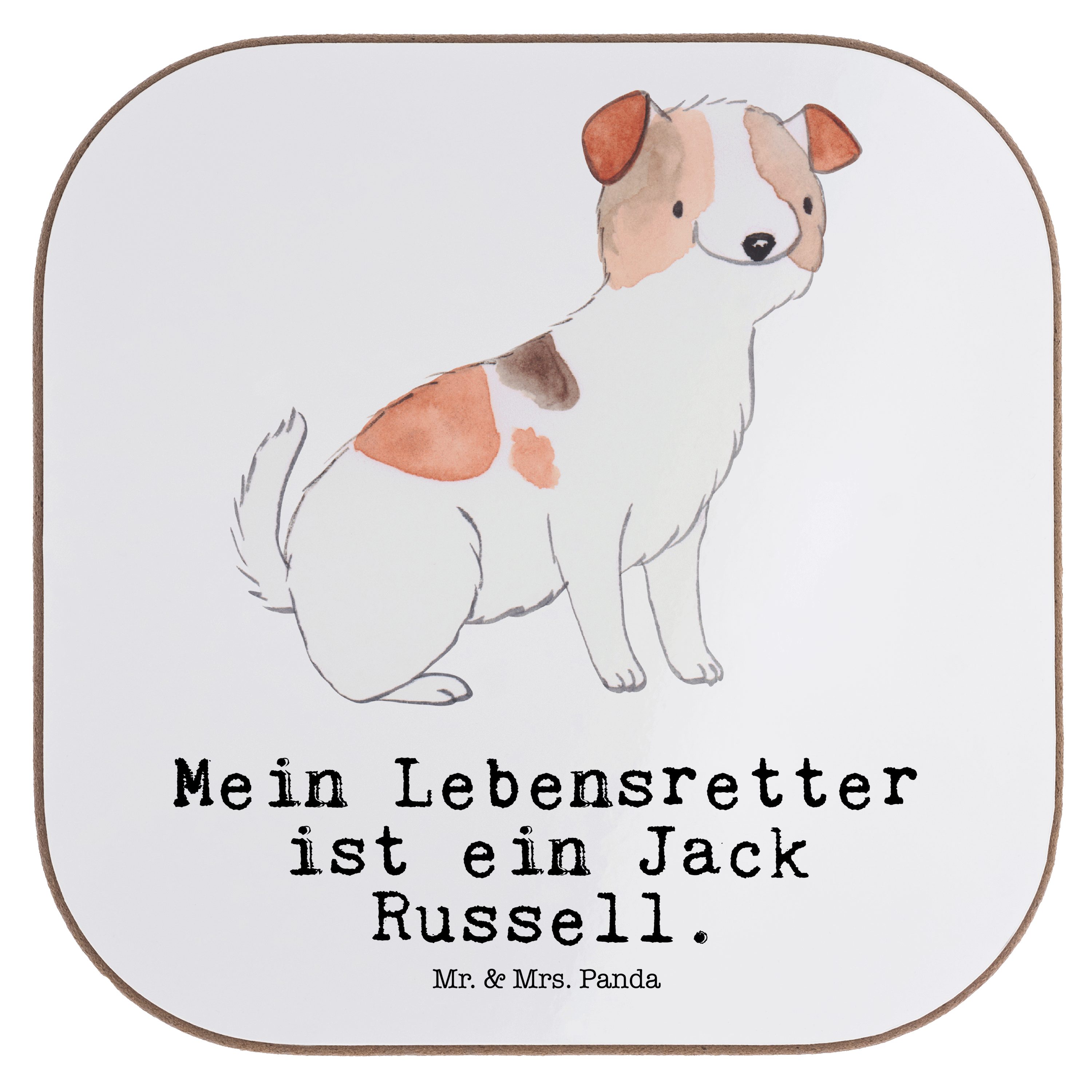 Mr. & Mrs. Panda Getränkeuntersetzer Jack Russel Terrier Lebensretter - Weiß - Geschenk, Getränkeuntersetz, 1-tlg.