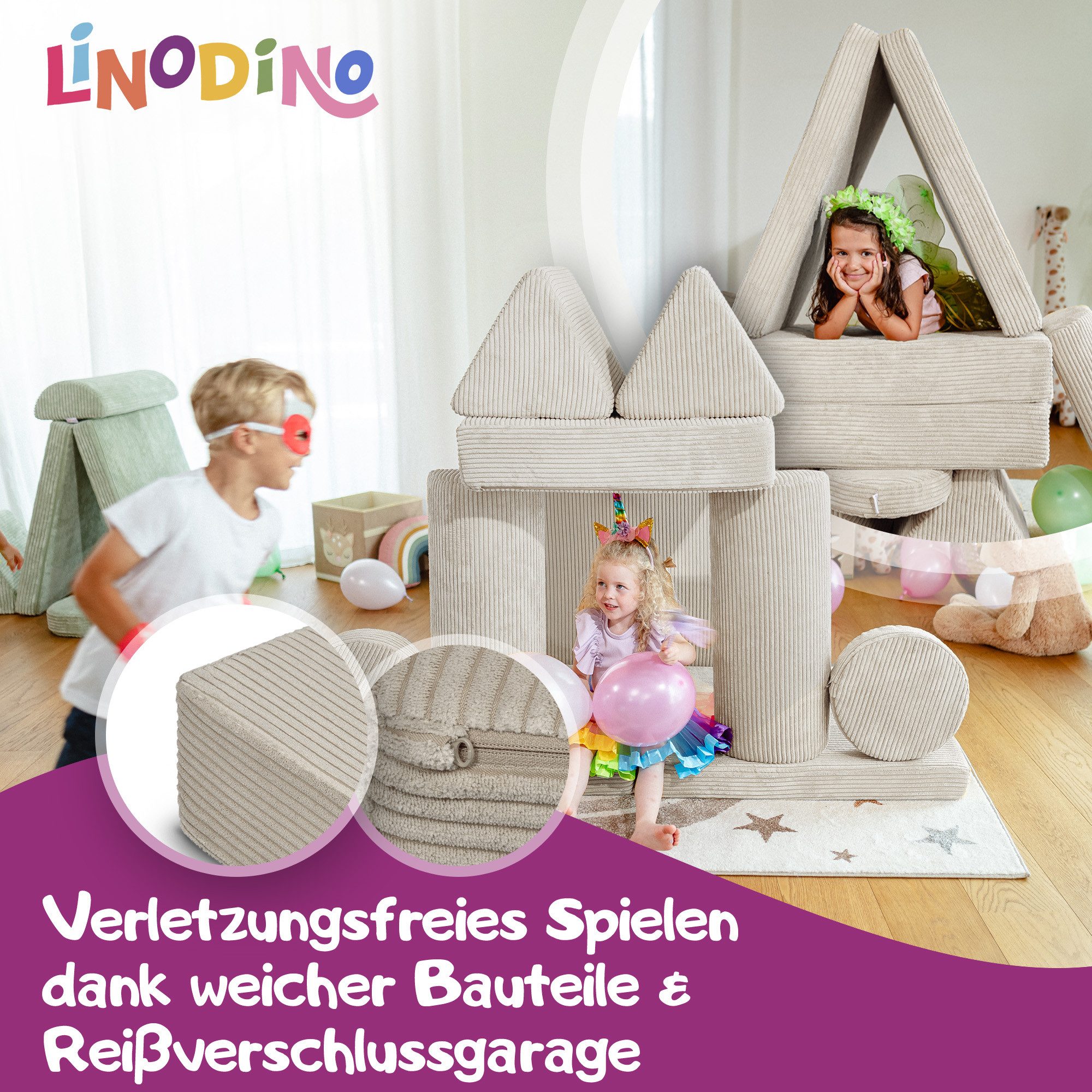 Linodino Kindersofa Spielsofa I Schaumstoff Stapelsteine für Kinder I Kindercouch, 3 Jahre Garantie