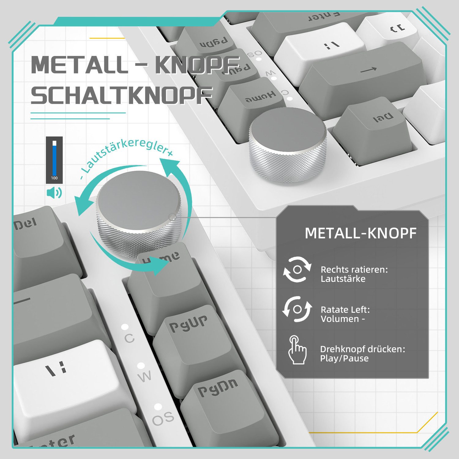 AJAZZ AK820 Mechanische Tastatur mit Knopf,75% ANSI-Layout Gaming-Tastatur (81 keys, improved seal assembly, hot-swap)