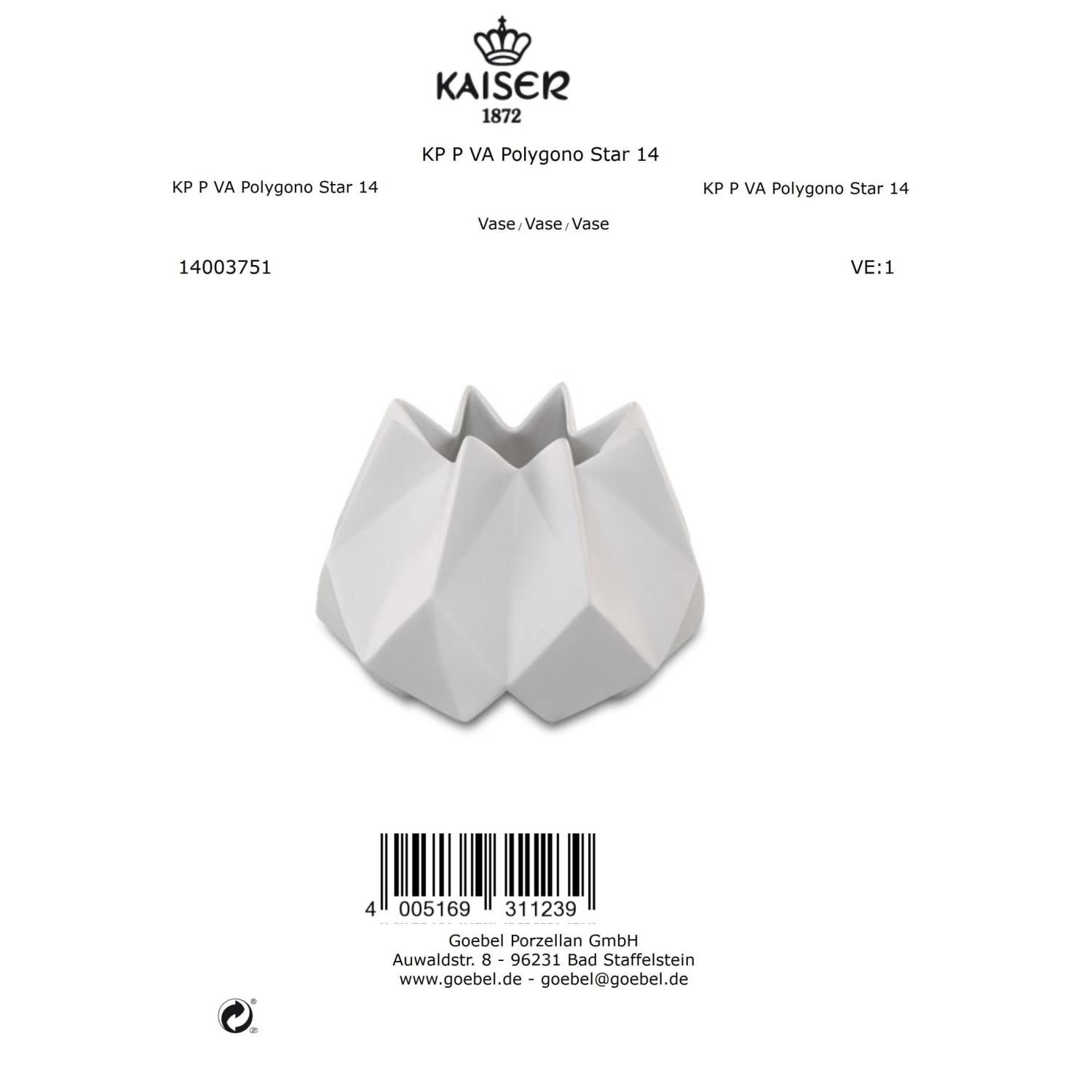 Goebel Dekovase Kaiser Porzellan, Höhe: 14cm, Farbe: Weiß, Motiv: Polygono Star