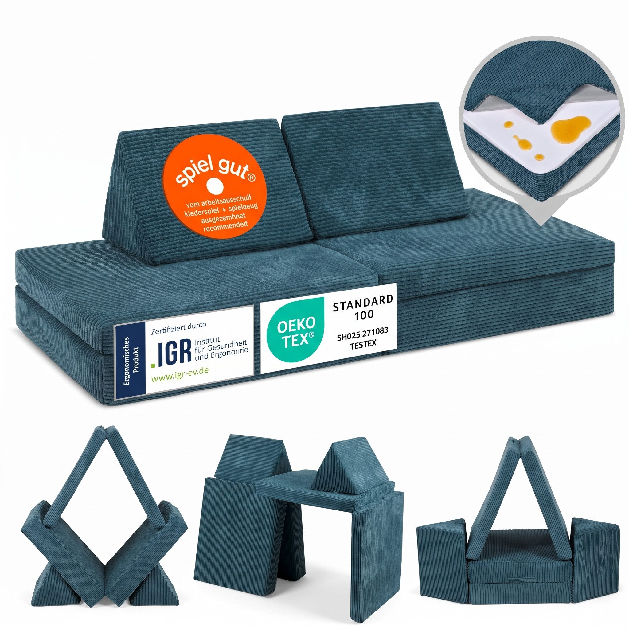 Linodino Kindersofa Spielsofa I aus Schaumstoff Bausteine I Spielcouch für Kinder, 3 Jahre Garantie
