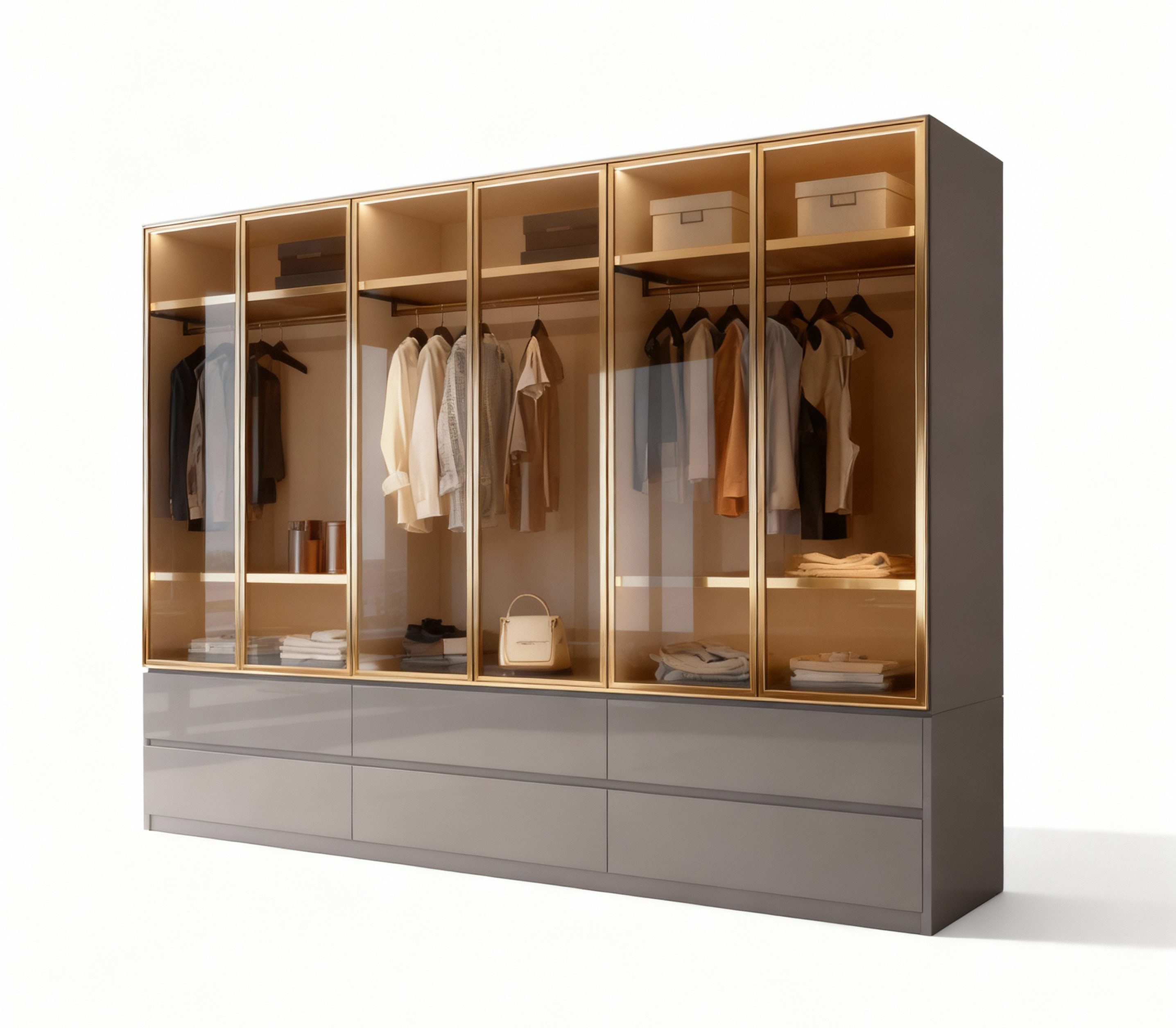 Palms-Store Kleiderschrank Luxemburg 6-Türig Glastüren mit goldfarbenen Gla günstig online kaufen