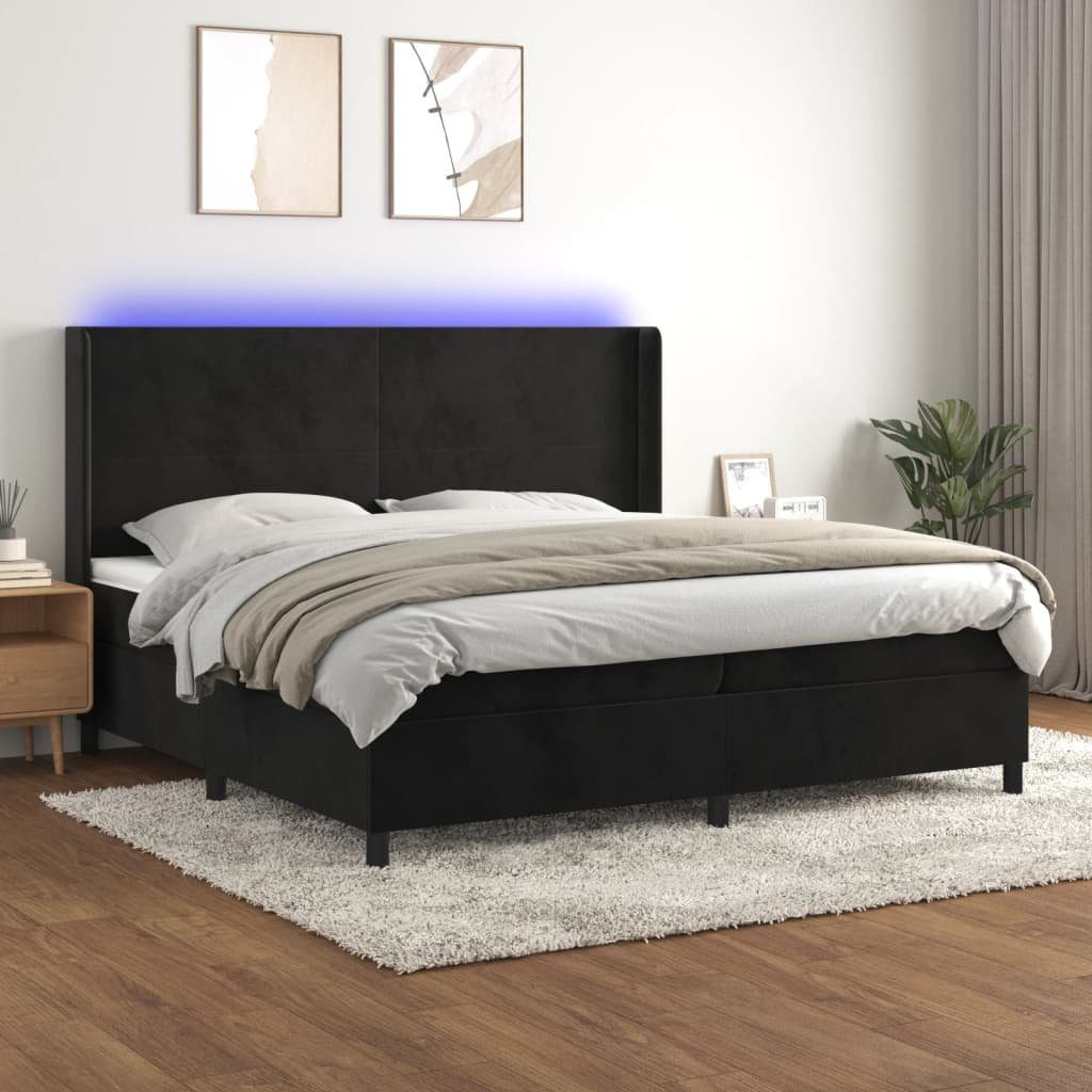vidaXL Bett Boxspringbett mit Matratze & LED Schwarz 200x200 cm Samt
