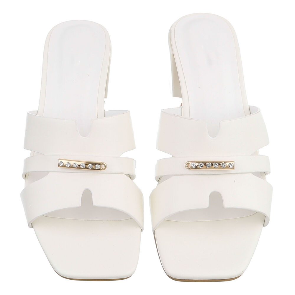Ital-Design Damen Sandale mit Blockabsatz und Schmuckdetail Pantolette (91970766) Blockabsatz Sandalen & Sandaletten in Weiß – Bild 4 von 5