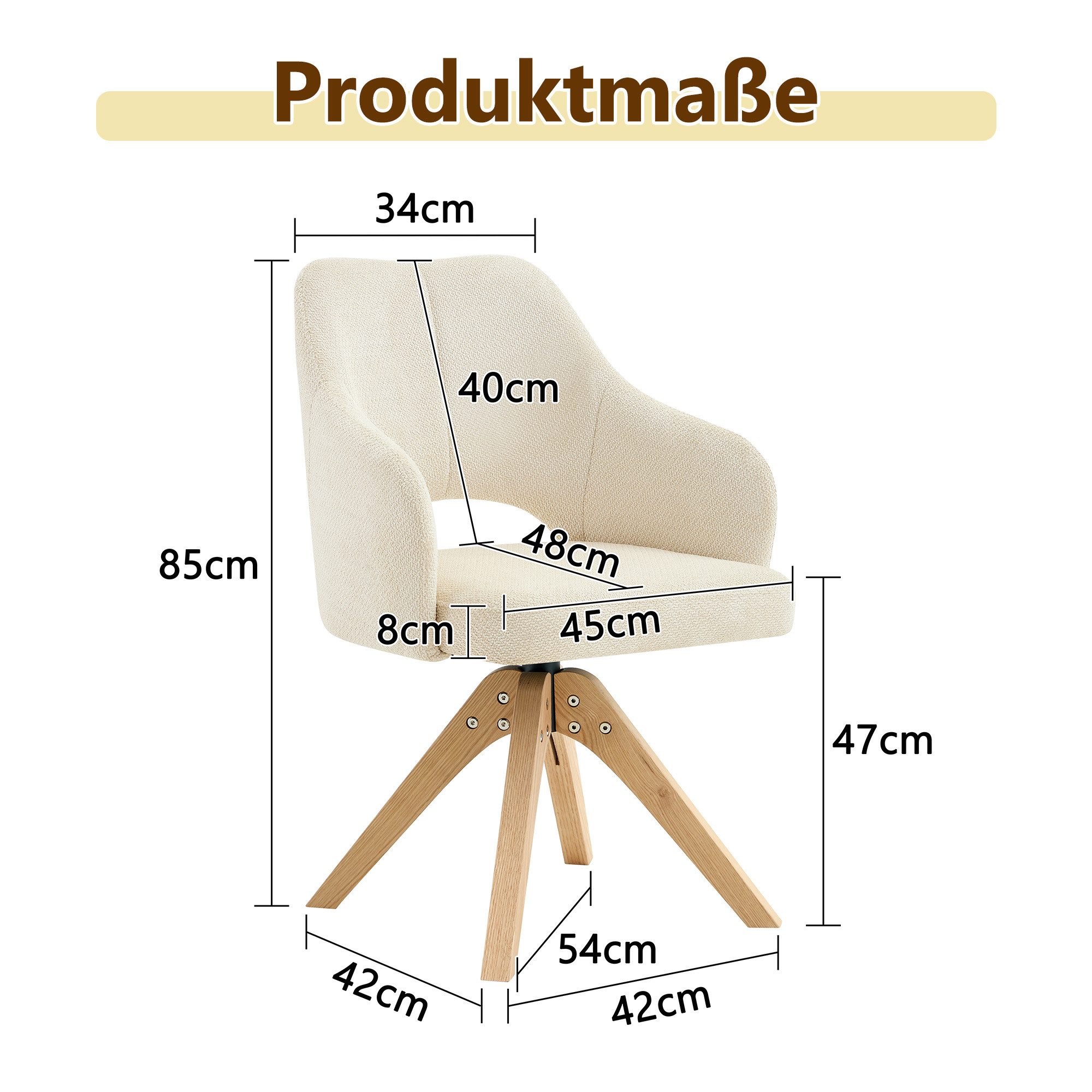 JUFU Polsterstuhl mit 360° Drehfunktion, Bürostuhl, Schminksessel mit Holzfüßen (2 St), Weicher Stoffbezug, Ergonomischer Sitzkomfort
