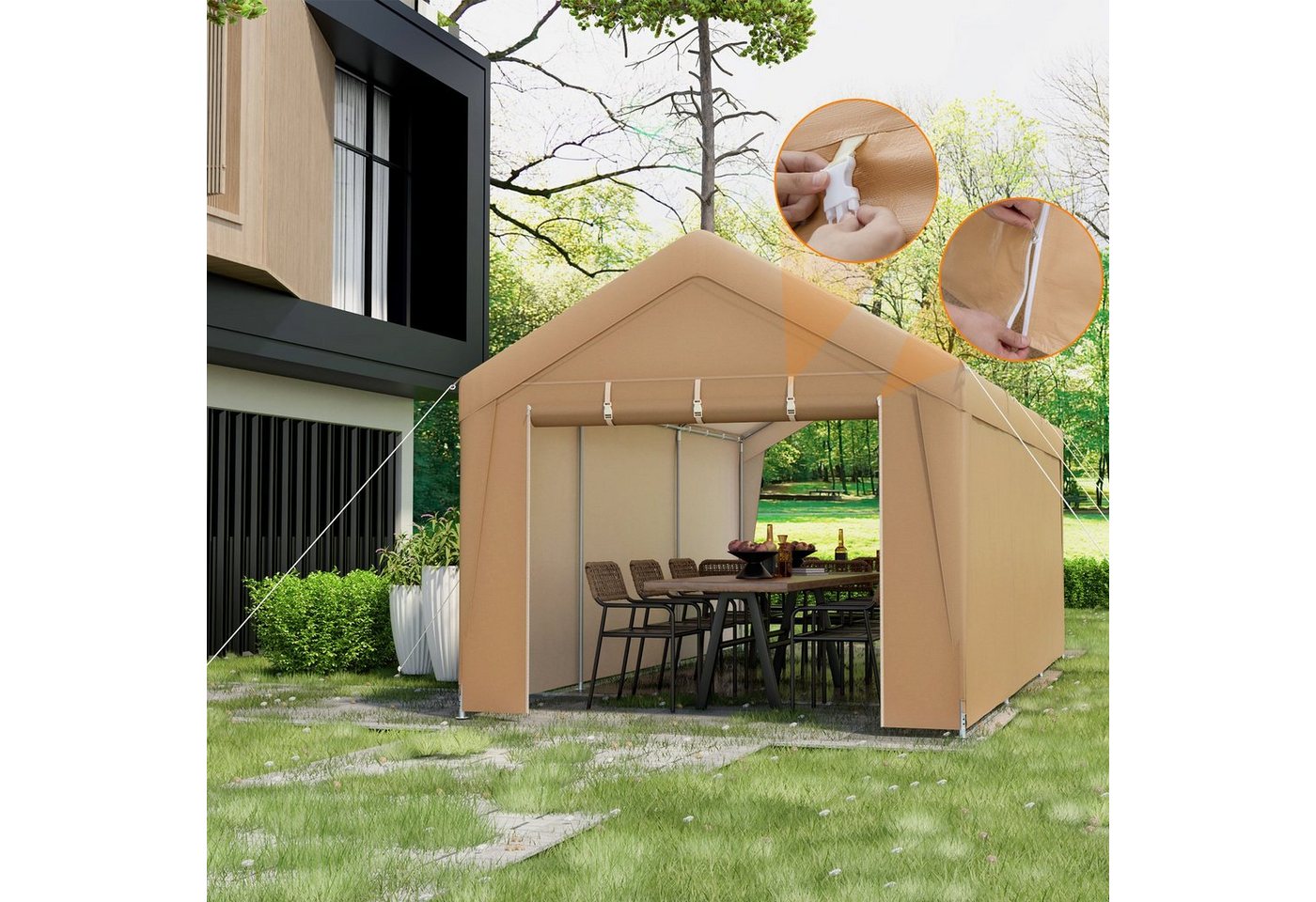 Thumbnail - COSTWAY Einzelcarport, BxT: 301x600 cm, mit Seitenwänden & Abdeckung