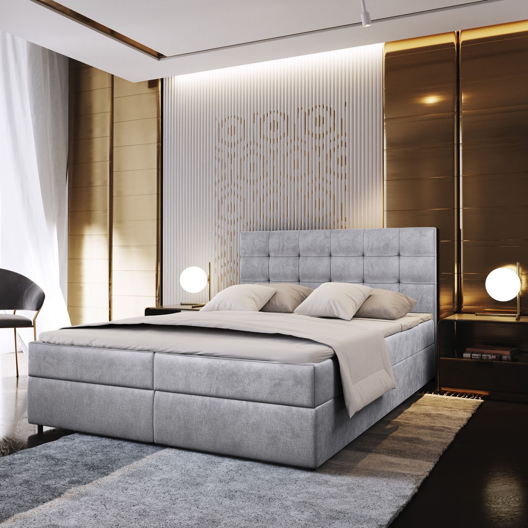 Masseno Boxbett GLOS 160x200 cm mit Bonell Matratze und Topper, Doppelbett, Polsterbett mit Kopfteil, Boxspringbett