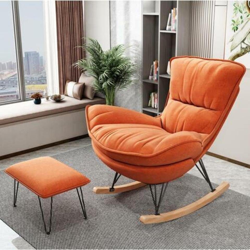 JVmoebel Schaukelstuhl Sessel Designer Polster Textil Sofa Hocker Relax Orange Einsitzer Stuhl Club