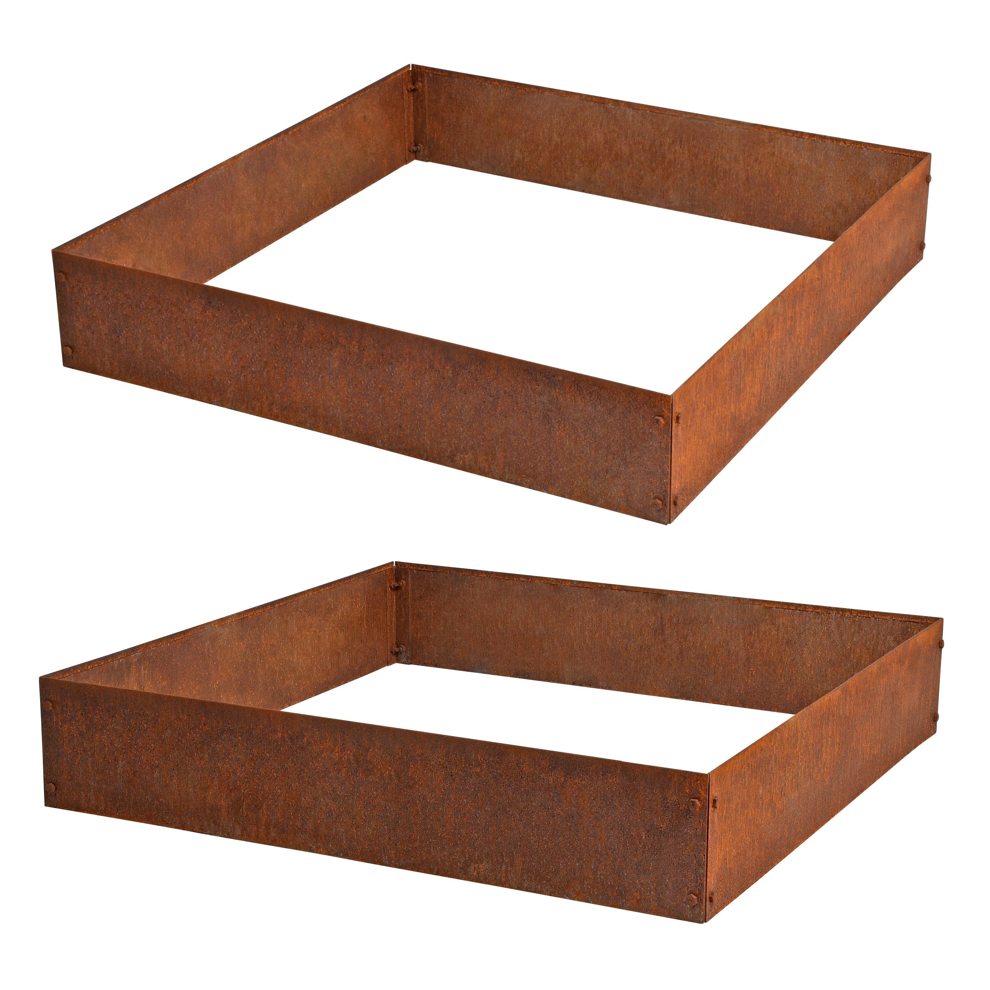 ESTEXO Beetumrandung Beeteinfassung Quadrat 2er Set Edel-Rost Hochbeet Cortenstahl