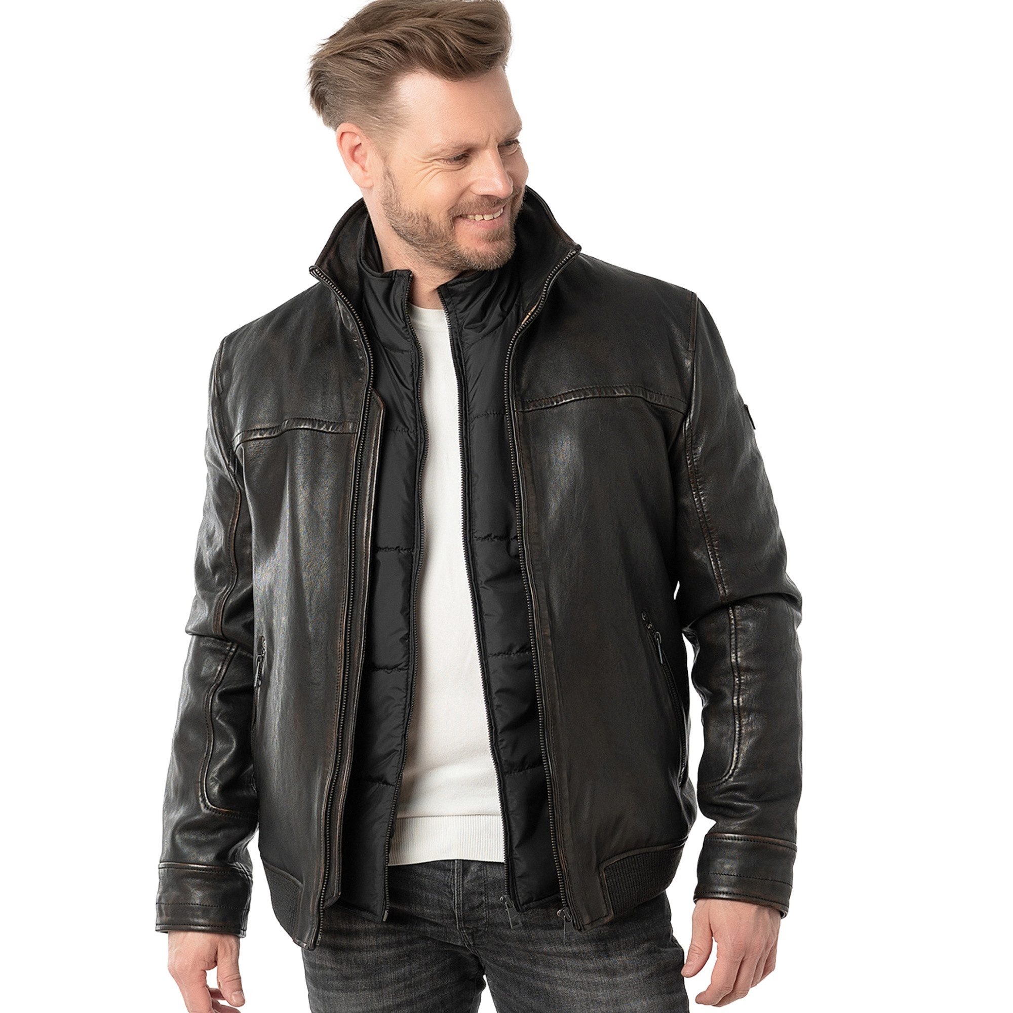 Mauritius Lederjacke 1201-0769 Mauritius - Herren Lederjacke Lammnappa schwarz antik