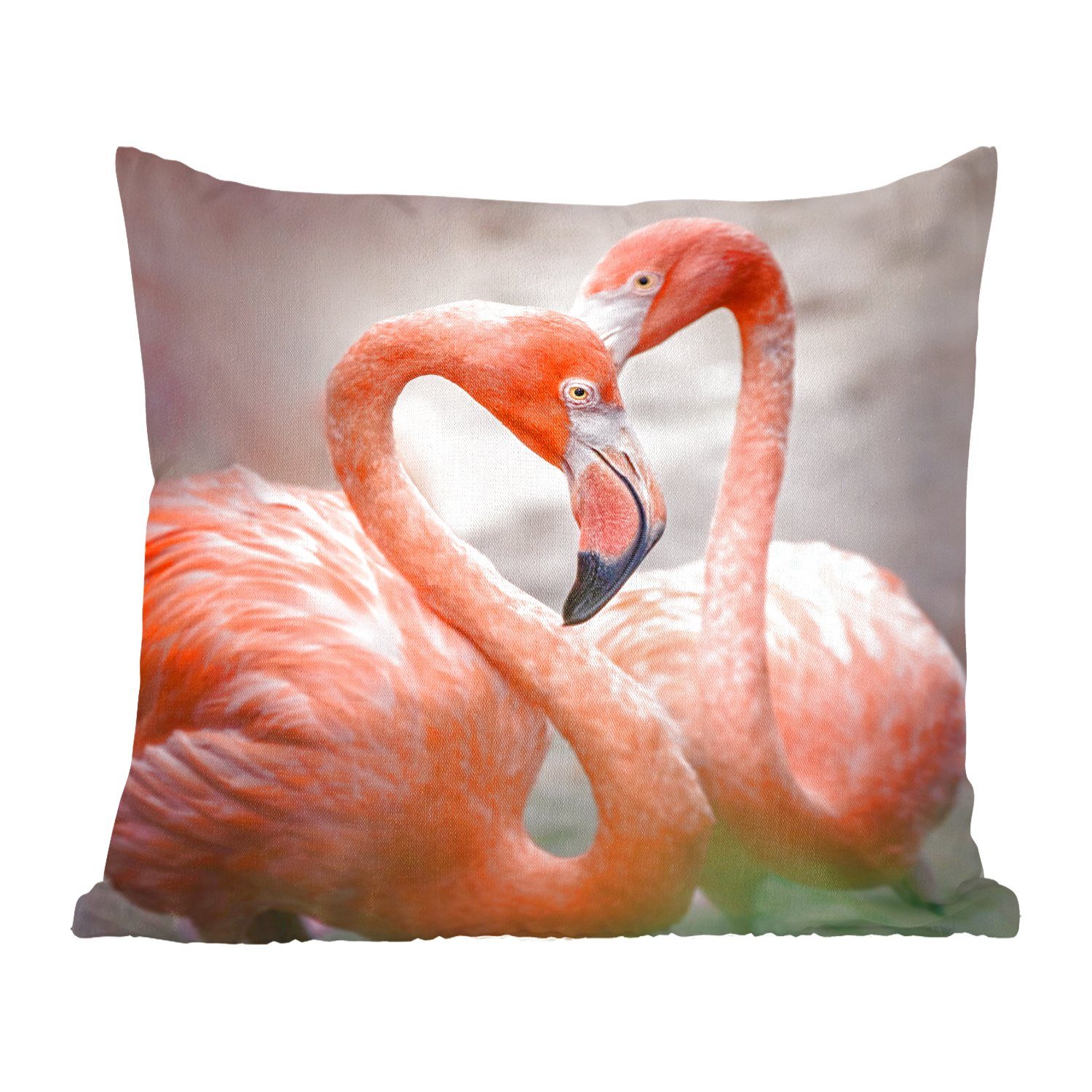 MuchoWow Dekokissen Flamingos bilden mit ihren Hälsen ein Herz, Zierkissen mit Füllung für Wohzimmer, Schlafzimmer, Deko, Sofakissen