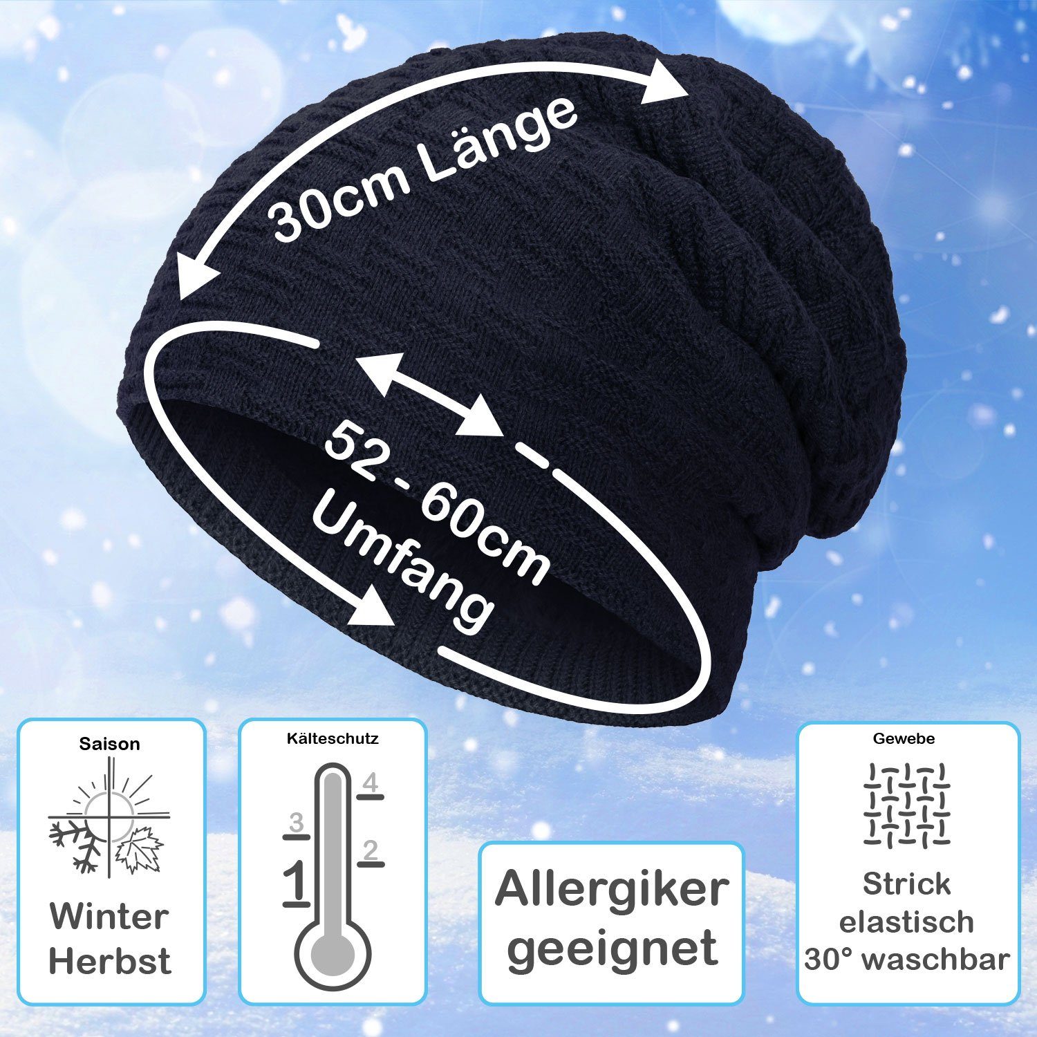 compagno Strickmütze (1-St) Warm gefütterte Wintermütze Strickmütze Beanie Damen und Herren