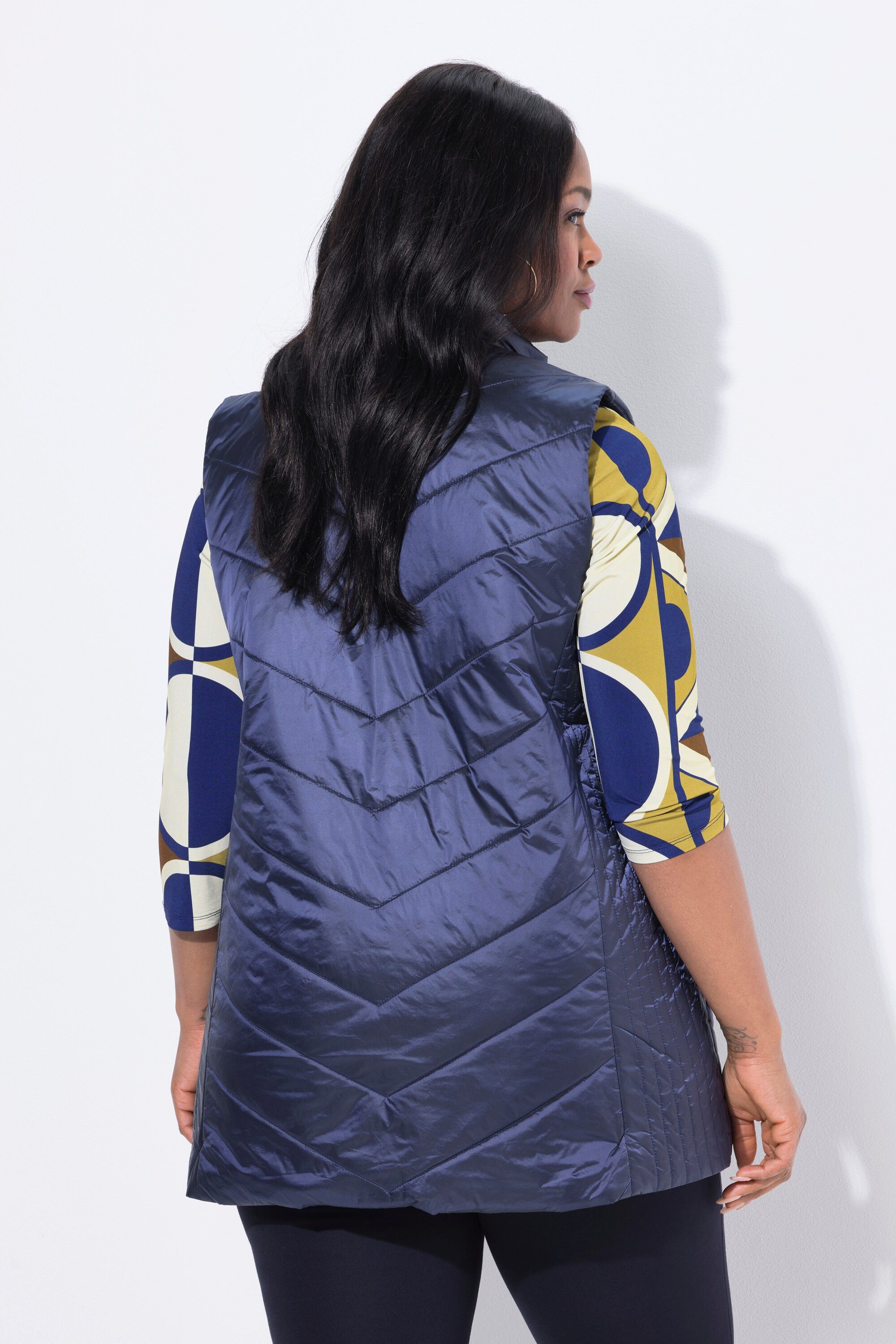 Ulla Popken Steppweste Long-Steppweste Stehkragen Two-Tone-Stepp ärmellos
