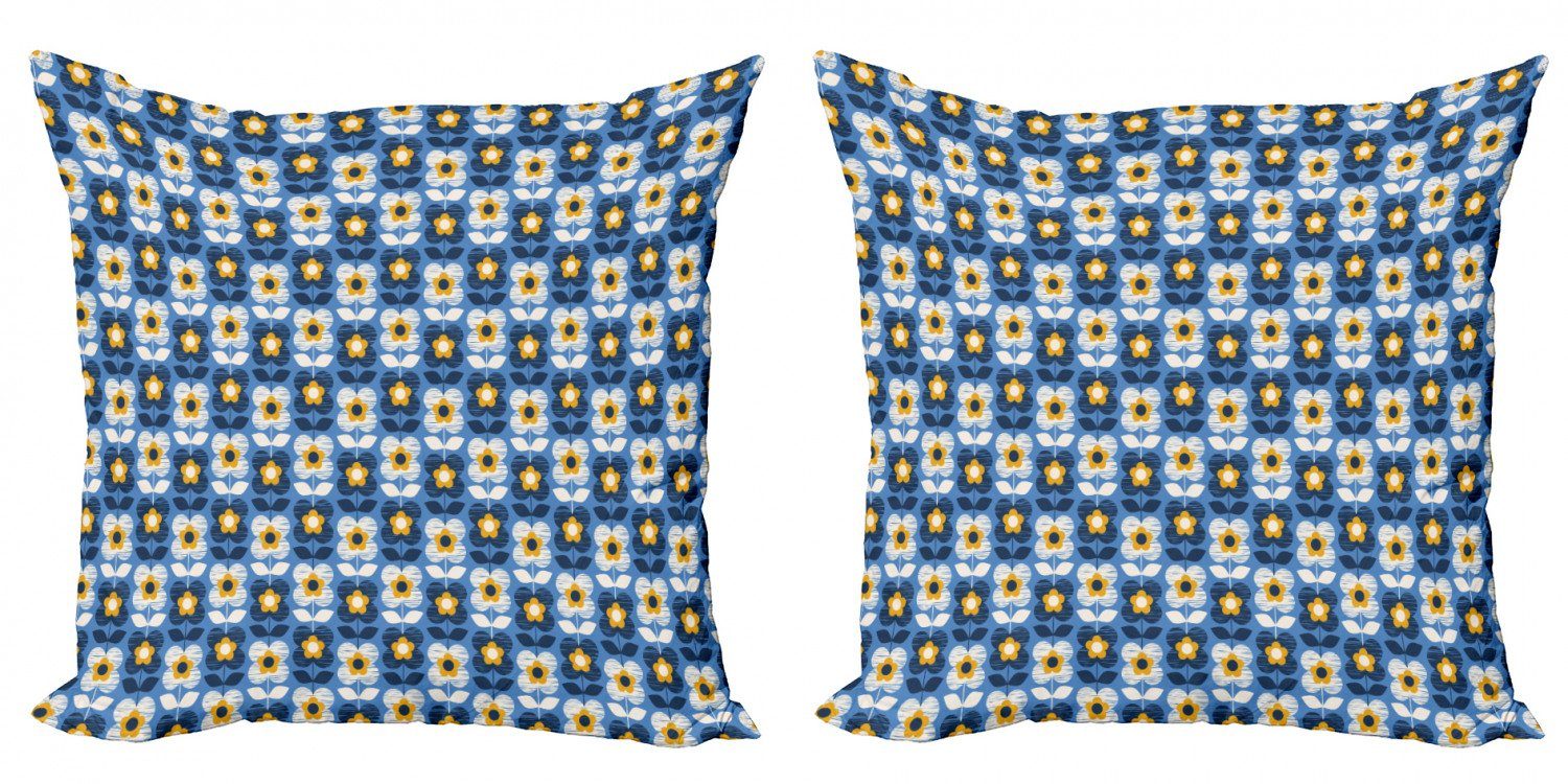 und Blooming (2 Blau Gelb Kissenbezüge Modern Abakuhaus Accent Doppelseitiger Digitaldruck, Stück), Garden