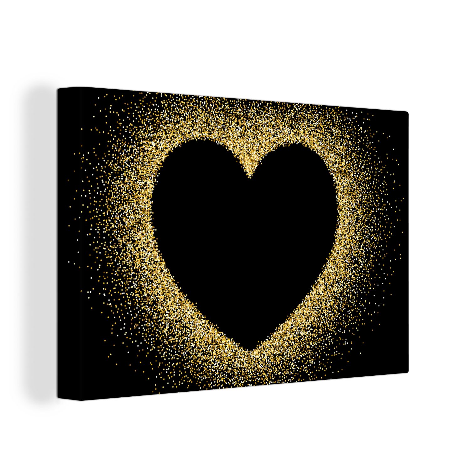 OneMillionCanvasses® Leinwandbild Goldenes Herz auf schwarzem günstig online kaufen