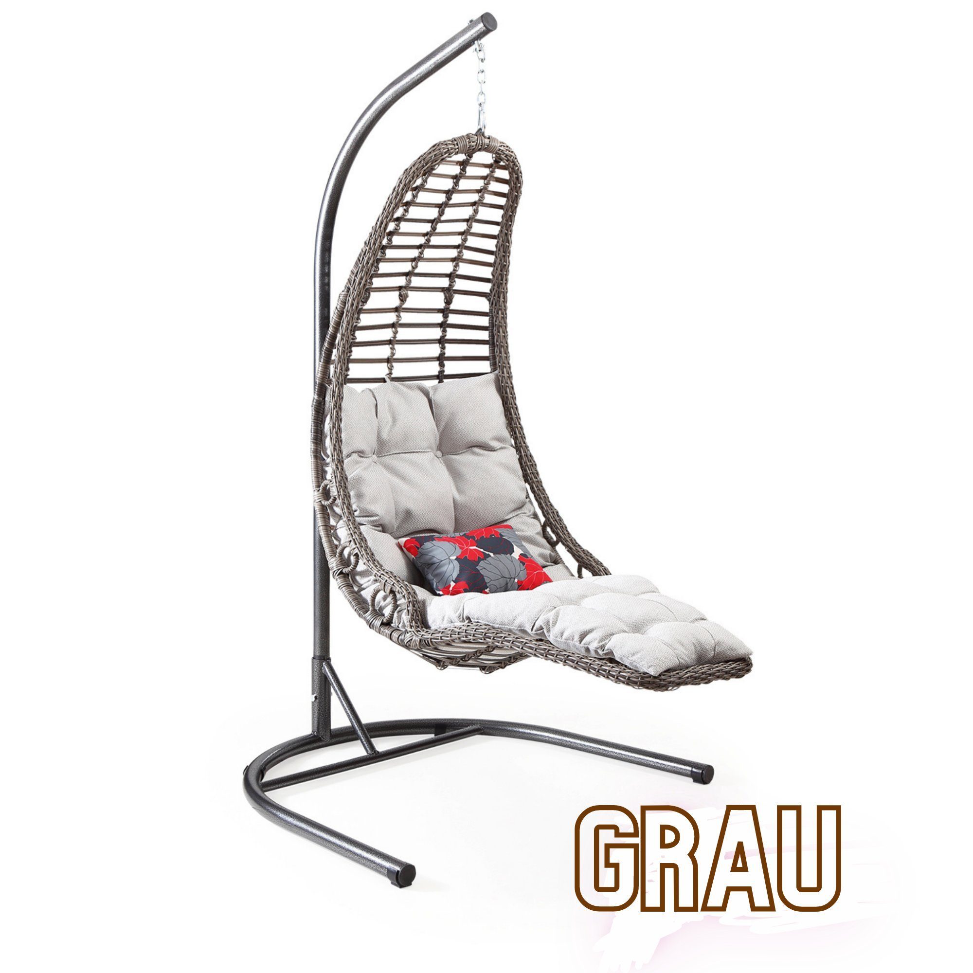 Capri Swing Hängesessel Capri Hängesessel Bodrum mit Gestell Garten Rattan 120 Kg Hängekorb Grau