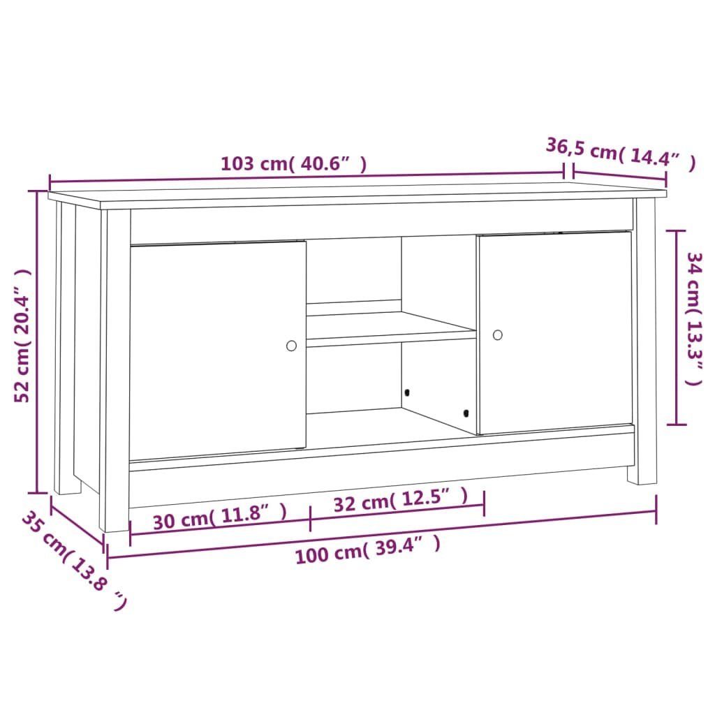 Massivholz 103x36,5x52 furnicato cm TV-Schrank Grau Kiefer