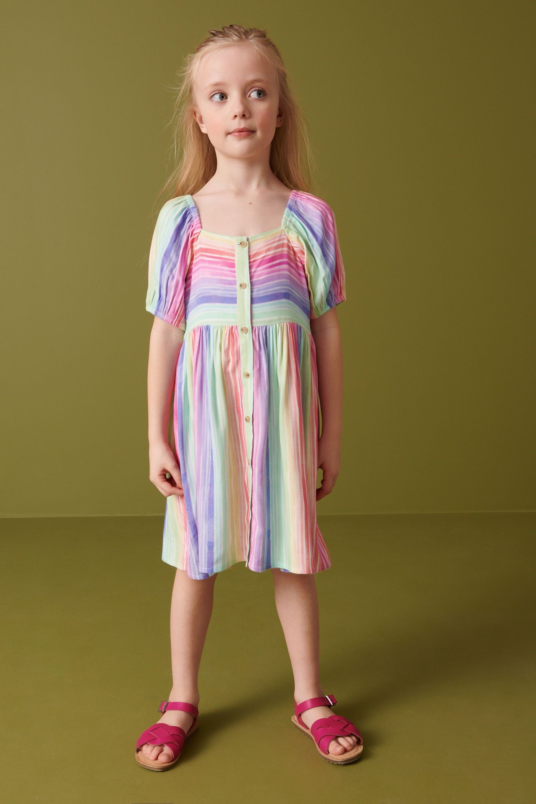 Next Sommerkleid Gemustertes Kleid Rainbow (1-tlg) mit Puffärmeln